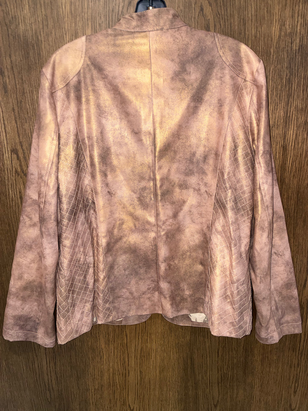 Chico’s Women’s Size 2 L Metallic Bronze Faux Suede Jacket Quilted Zip Pockets