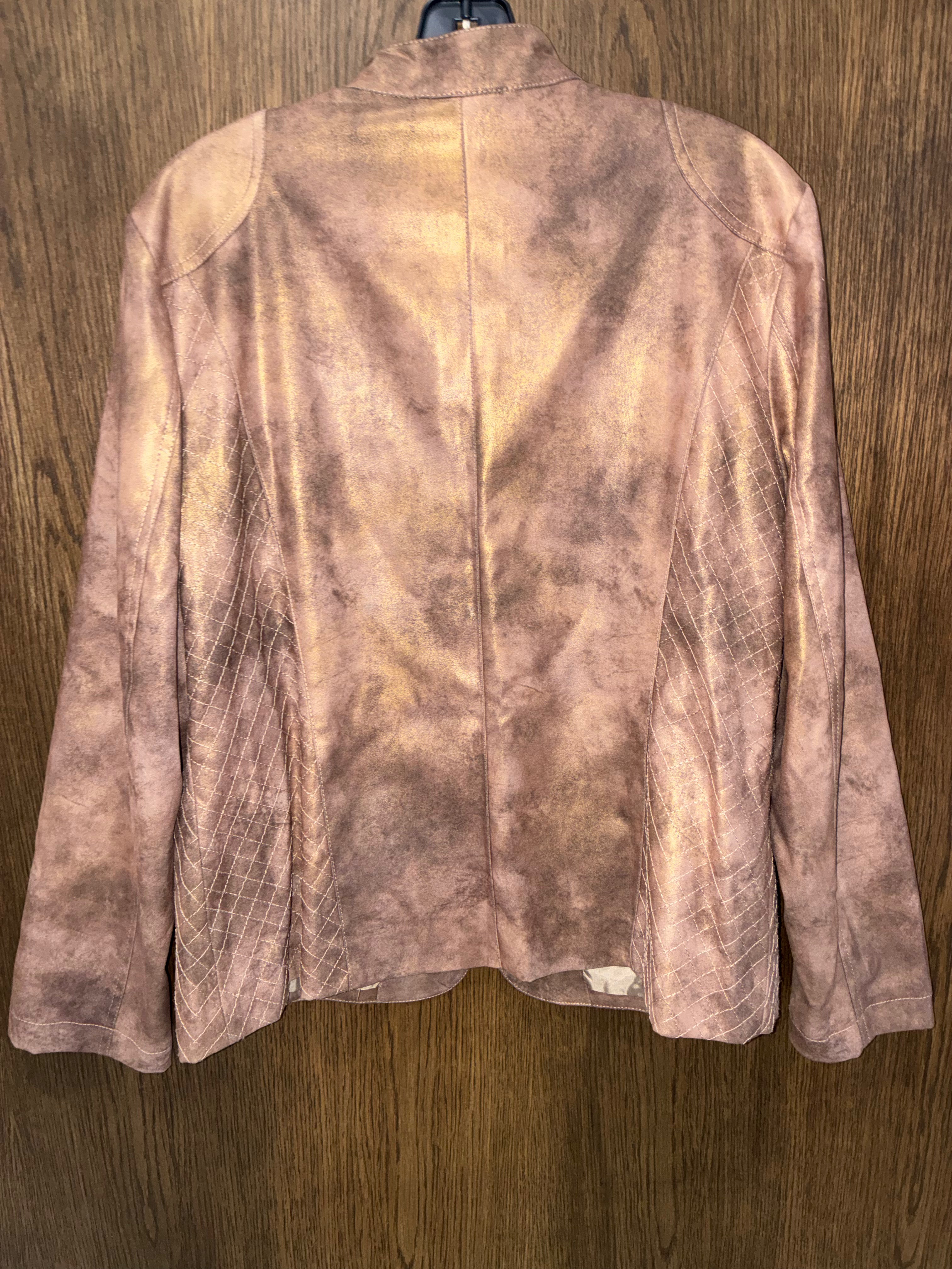 Chico’s Women’s Size 2 L Metallic Bronze Faux Suede Jacket Quilted Zip Pockets