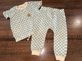 Rabbit Bear Boys Checkered Organic Cotton Shirt & Joggers Size 24 Months NWT