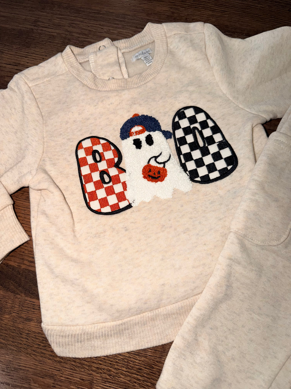 Mini Bean "Boo" Boys Crew Neck Sweatshirt & Cargo Joggers Sweatsuit Size 18 Months Like New
