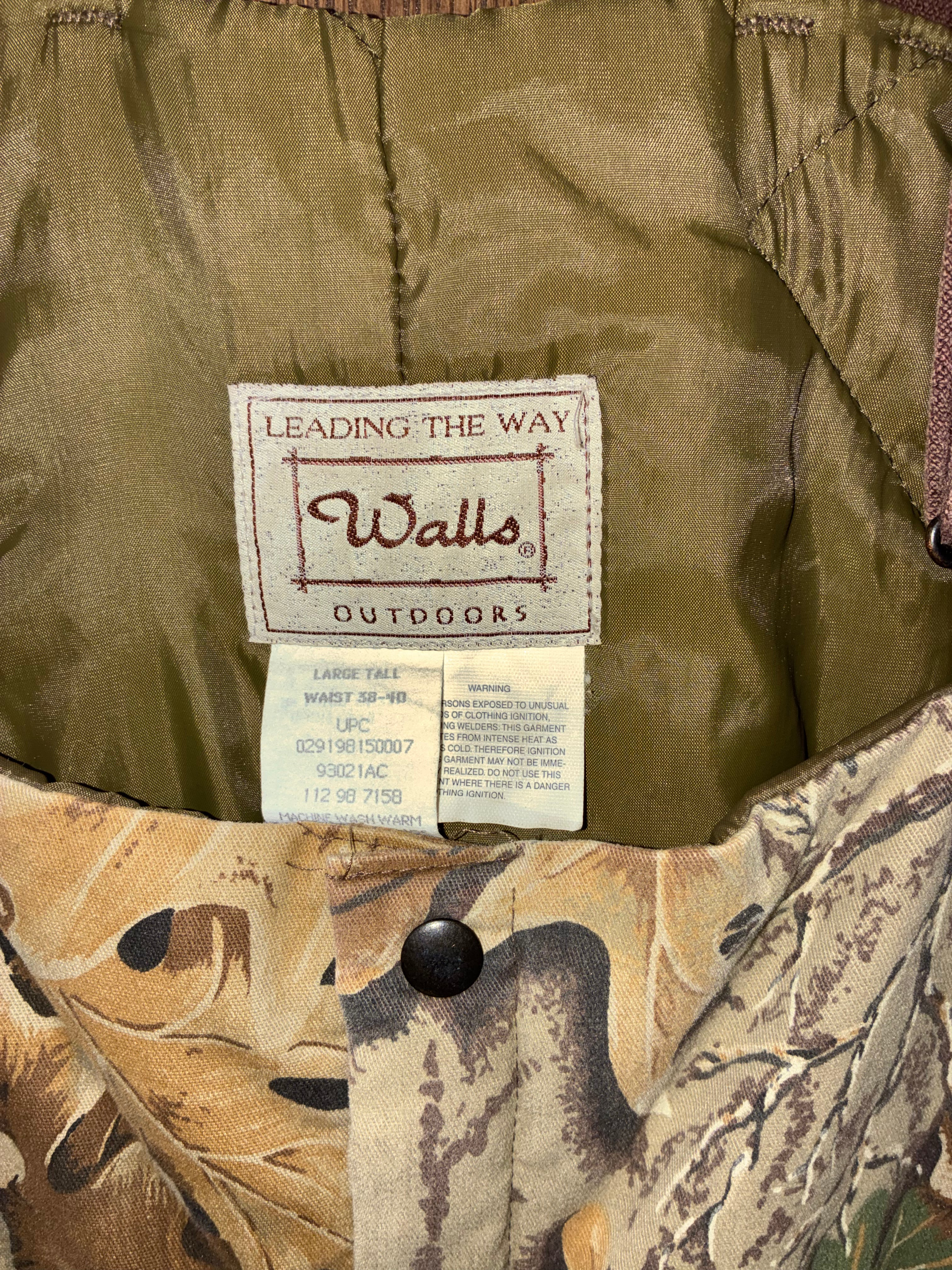 Vintage Walls Advantage Camo Insulated Bib Overalls Mens Large Tall 38-40 Hunting