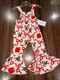 Candy Cane Bows Girls Christmas Bell Bottom Jumpsuit Overall Romper 18 Months New