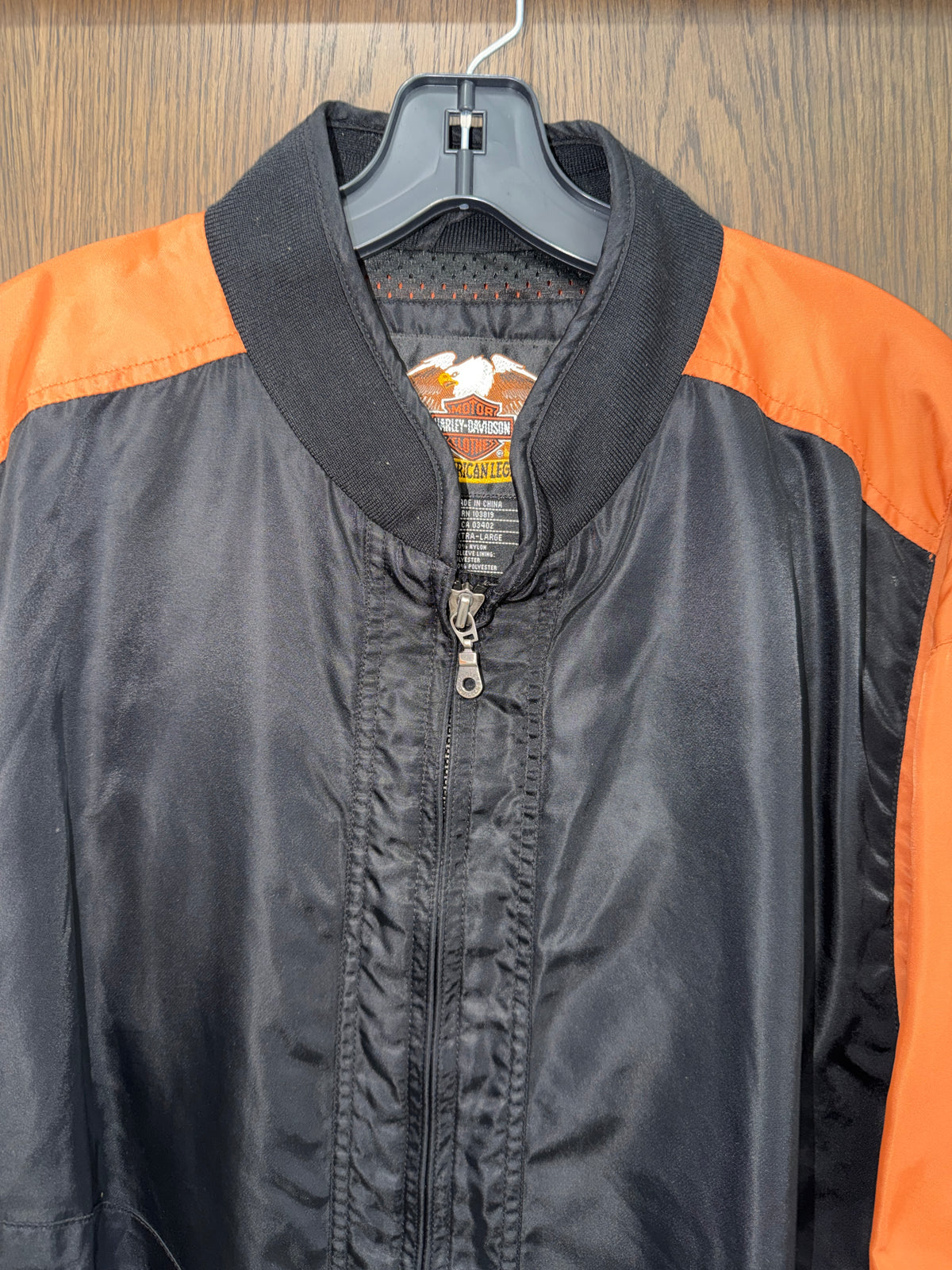Harley Davidson Men’s Vintage Black and Orange Bomber Jacket Size XL