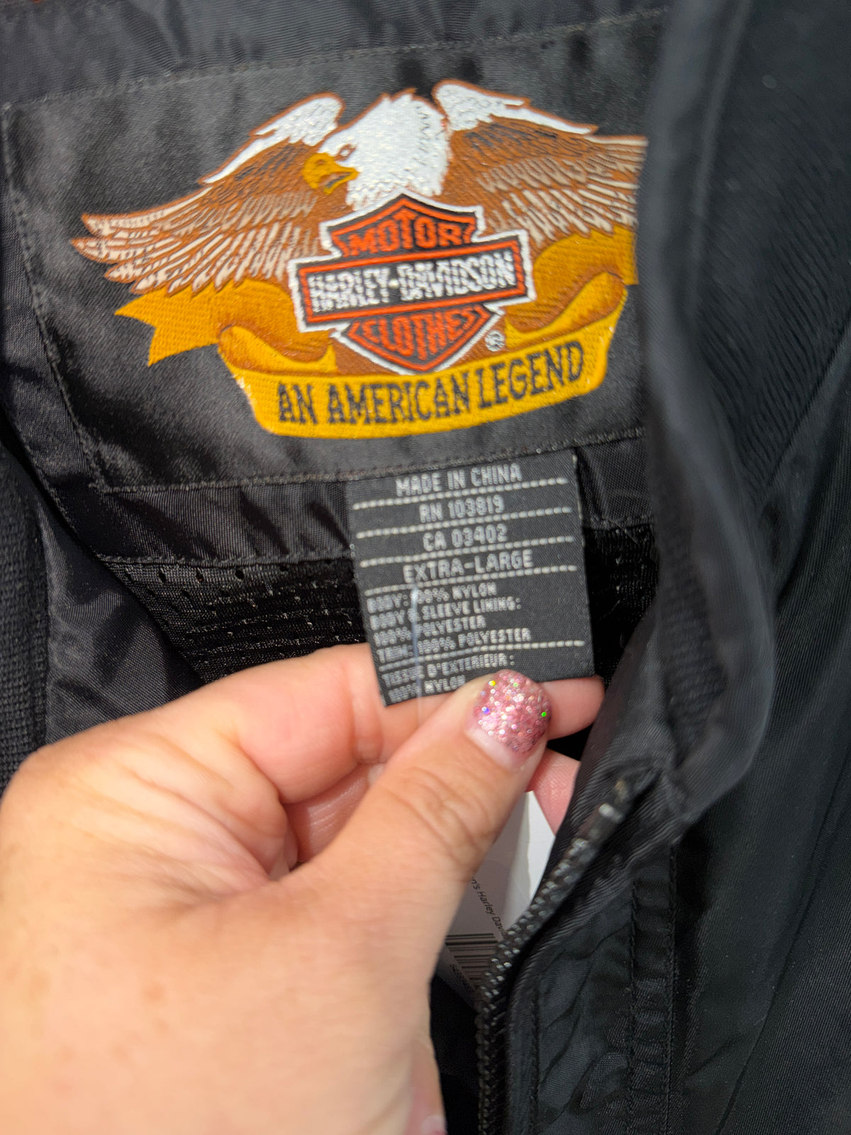 Harley Davidson Men’s Vintage Black and Orange Bomber Jacket Size XL