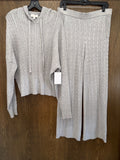 Free Assembly Women’s Cable Knit Hoodie Sweater & Wide Leg Pants Matching Set Size Large Gray