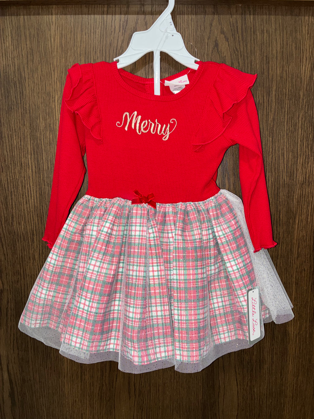 Little Lass Girls  “Merry” Christmas Plaid Dress Size 18 Months NWT