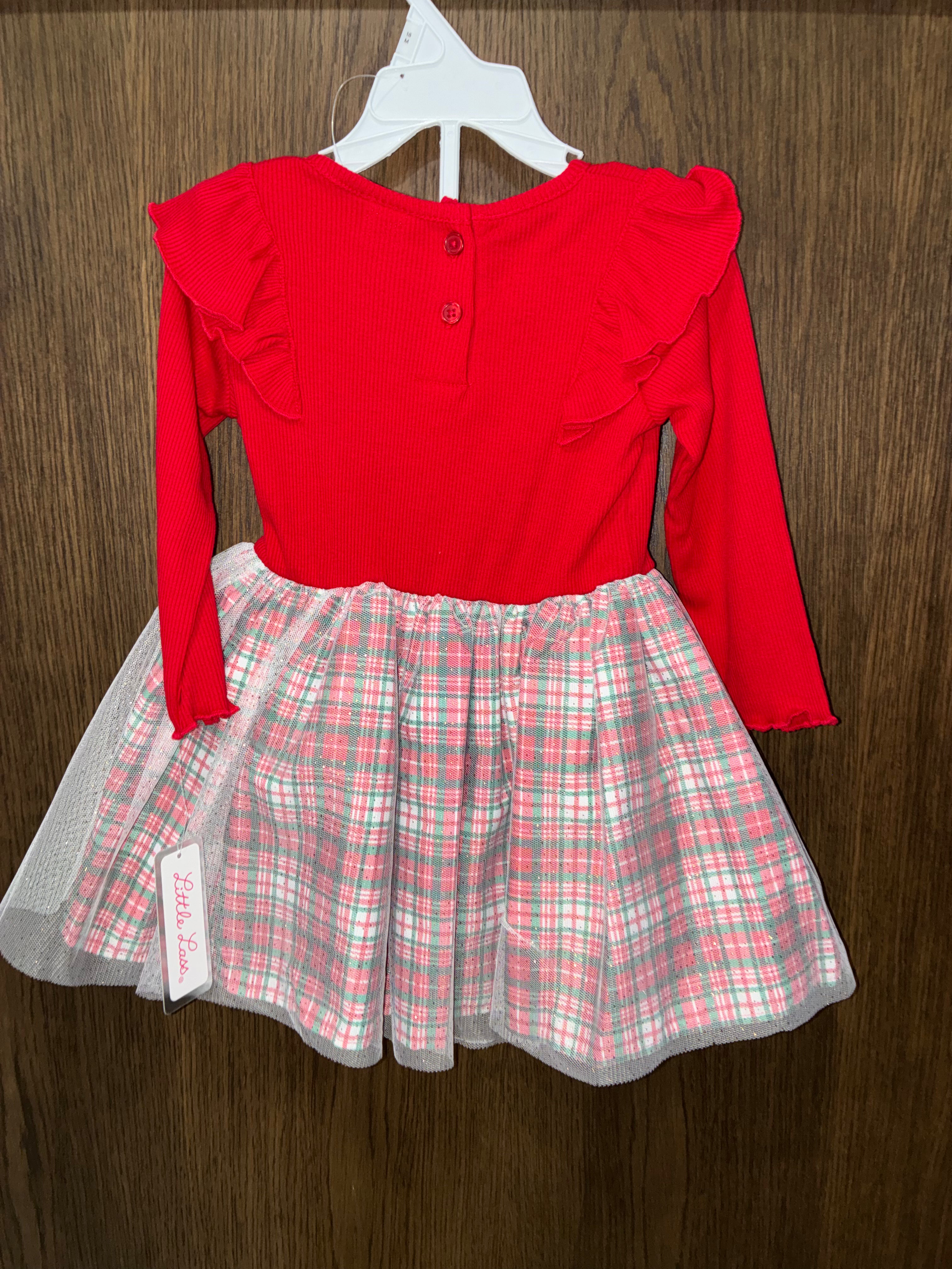 Little Lass Girls  “Merry” Christmas Plaid Dress Size 18 Months NWT