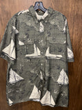 Chaps Men’s XXL Tall Nautical Sailboat Map Print Fishing Shirt Vent Back Button Up
