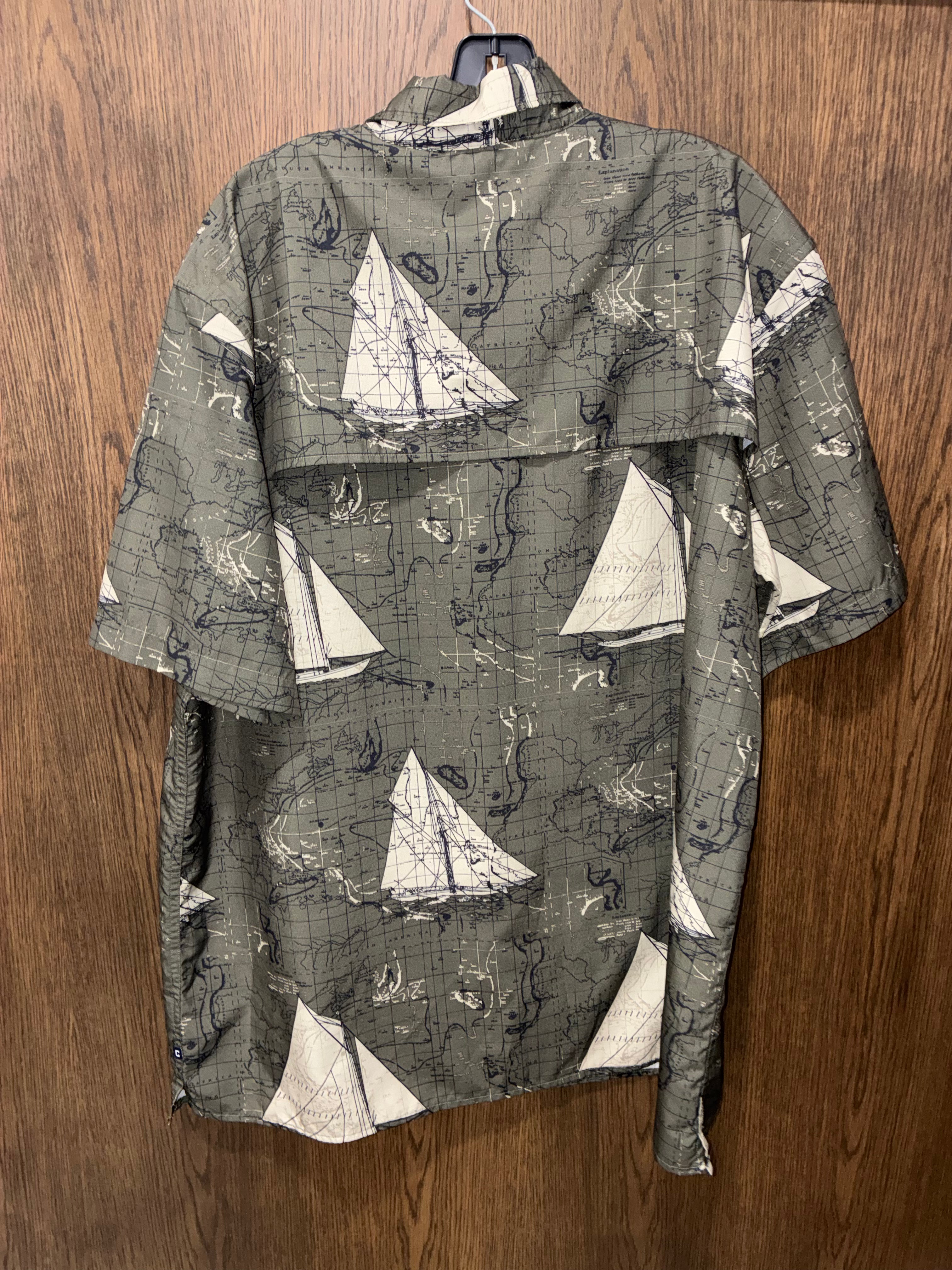 Chaps Men’s XXL Tall Nautical Sailboat Map Print Fishing Shirt Vent Back Button Up