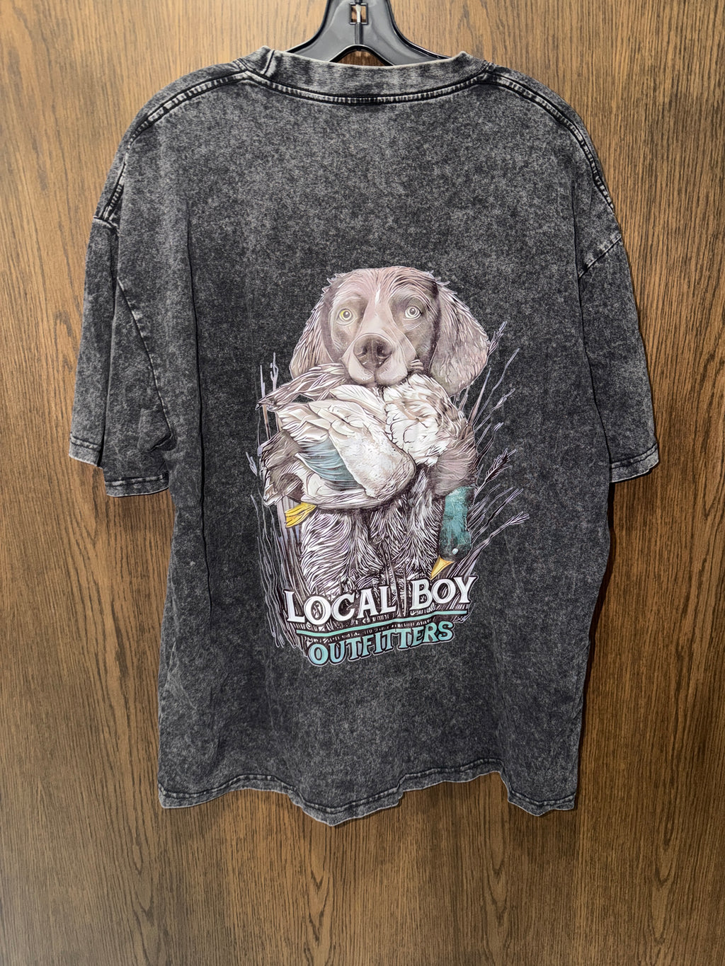 Local Boy Inspired Women’s Charcoal Mineral Wash Retriever Duck Hunting Boxy T-Shirt Size Medium