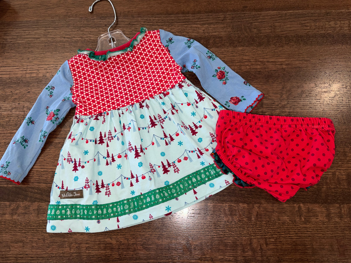 Matilda Jane "Hit the Slopes" Christmas Tunic and Bloomer Set Size 3-6 Months New Condition