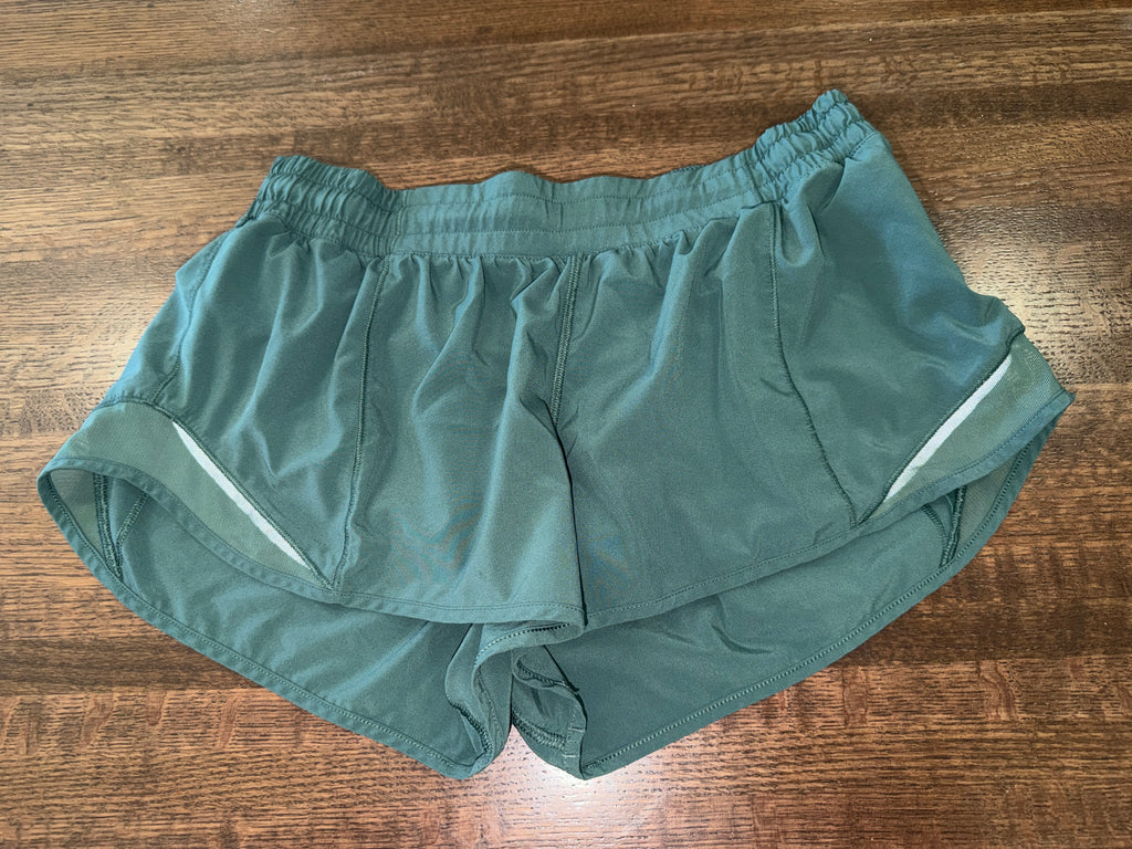Lululemon Speed Shorts Women’s Size 10 Teal Green Low Rise Running Reflective