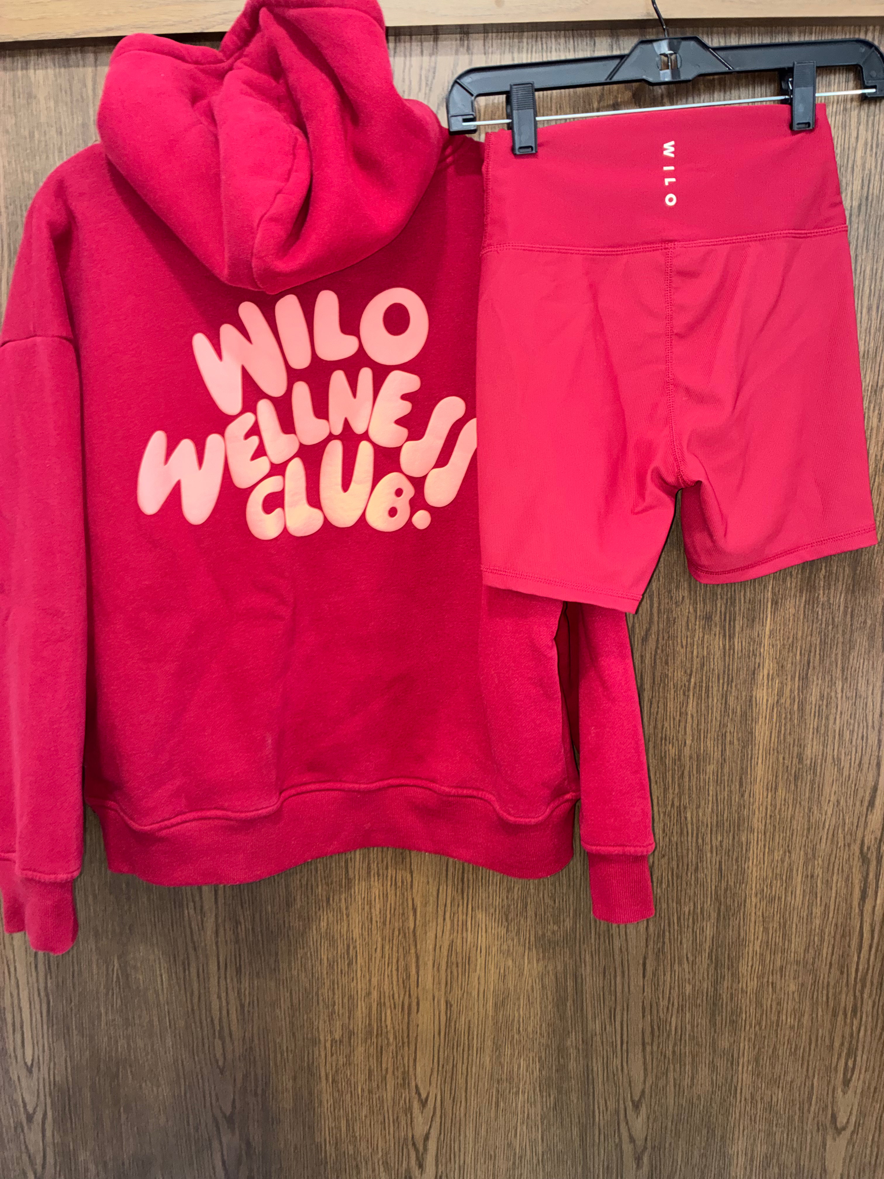 WILO The Label Wellness Club Hoodie & Biker Shorts Set Burgundy Women’s Small