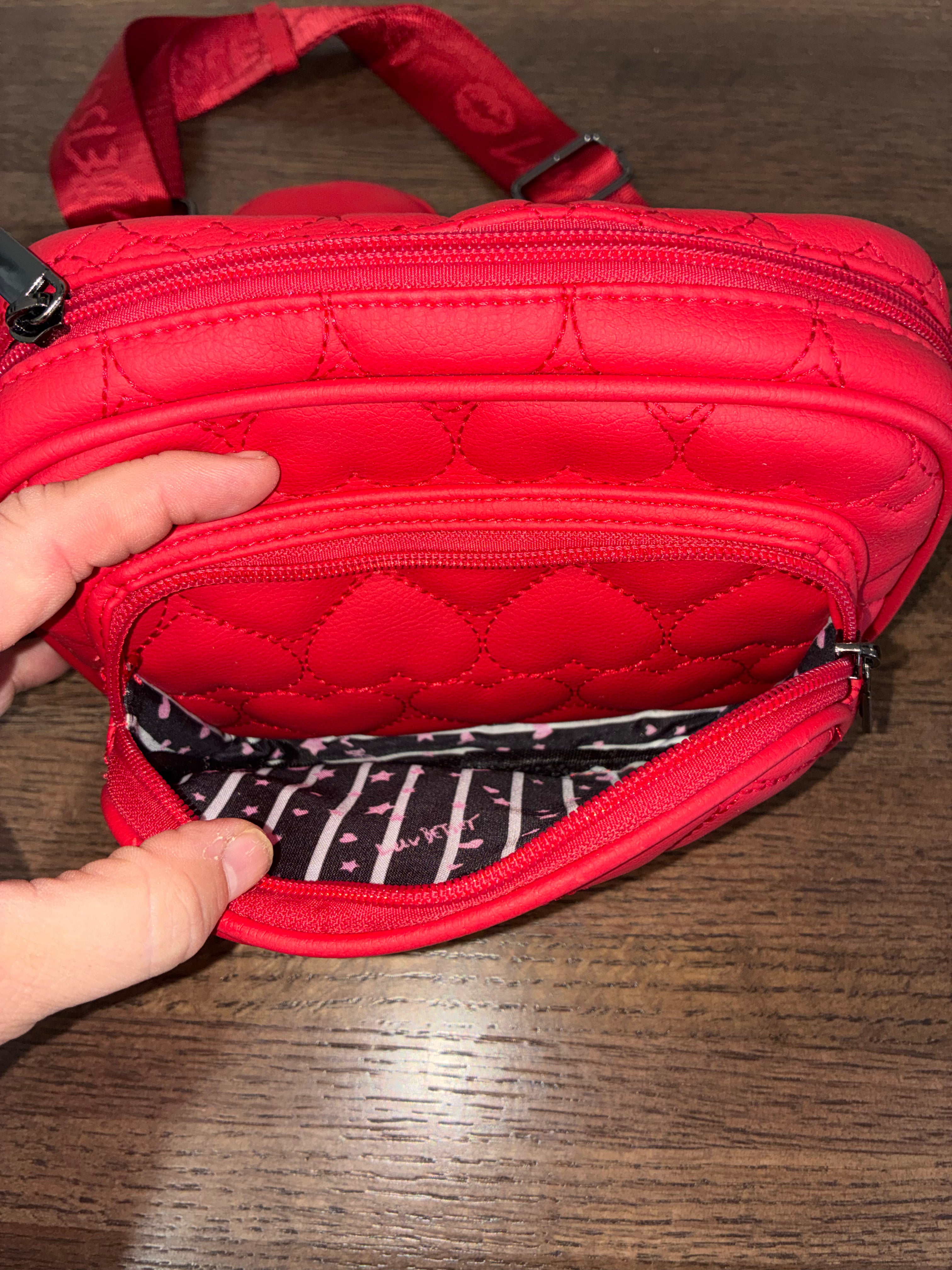 Luv Betsey Heart Quilted Crossbody Camera Bag Red Pink with Mini Pouch