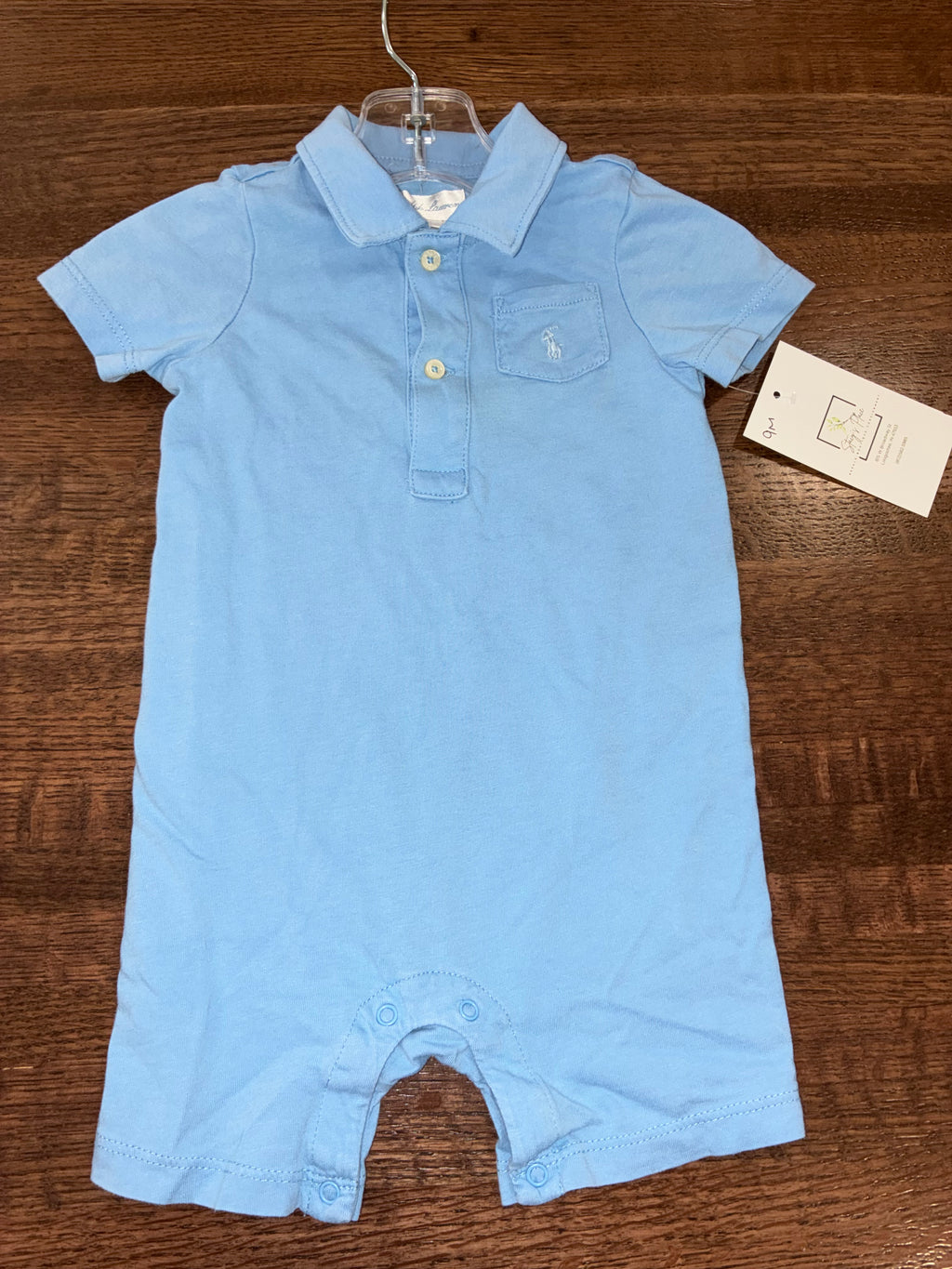 Polo Ralph Lauren Baby Boys Cotton Mesh Polo Shortall Romper Size 9 Months EUC