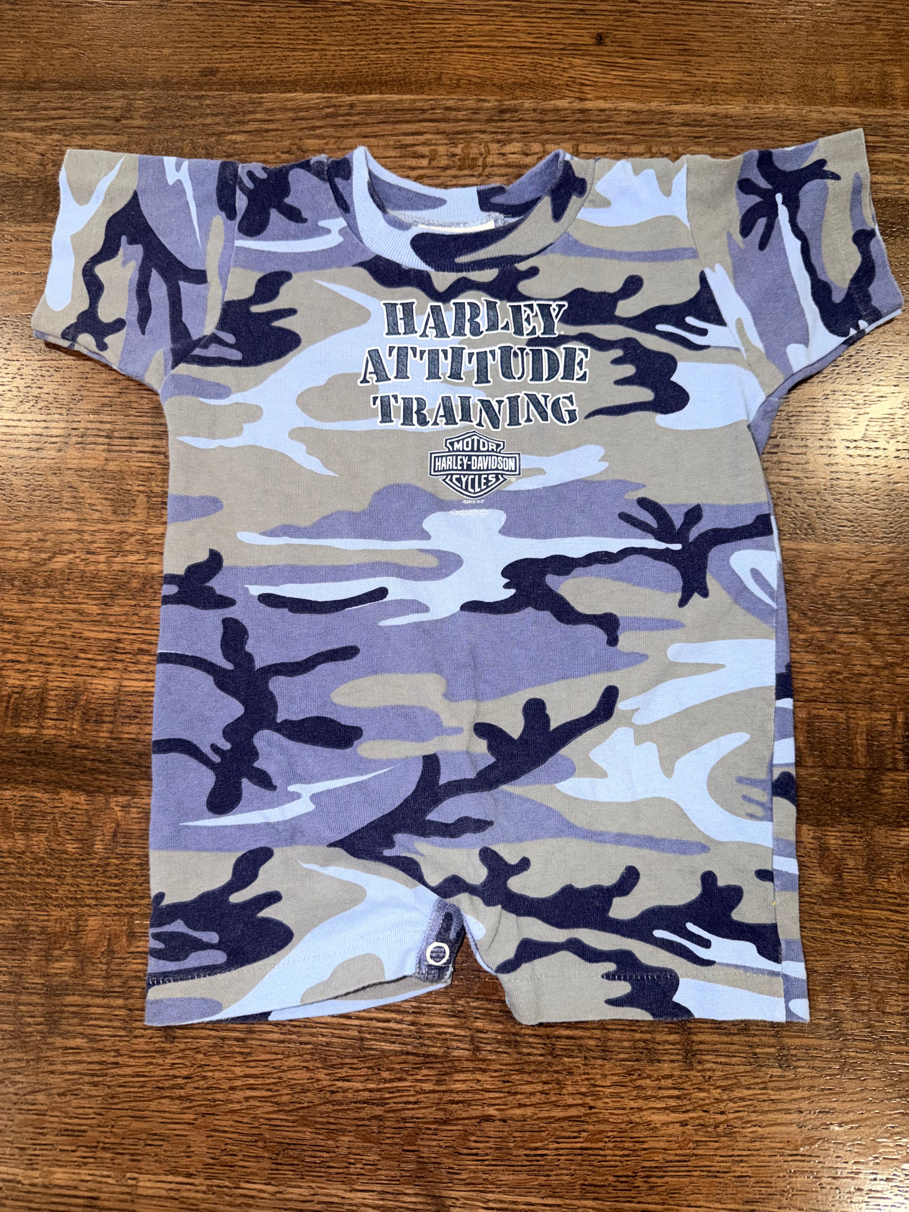 Harley Davidson Baby “ Harley Attitude Training” Blue Camo romper 18 Months