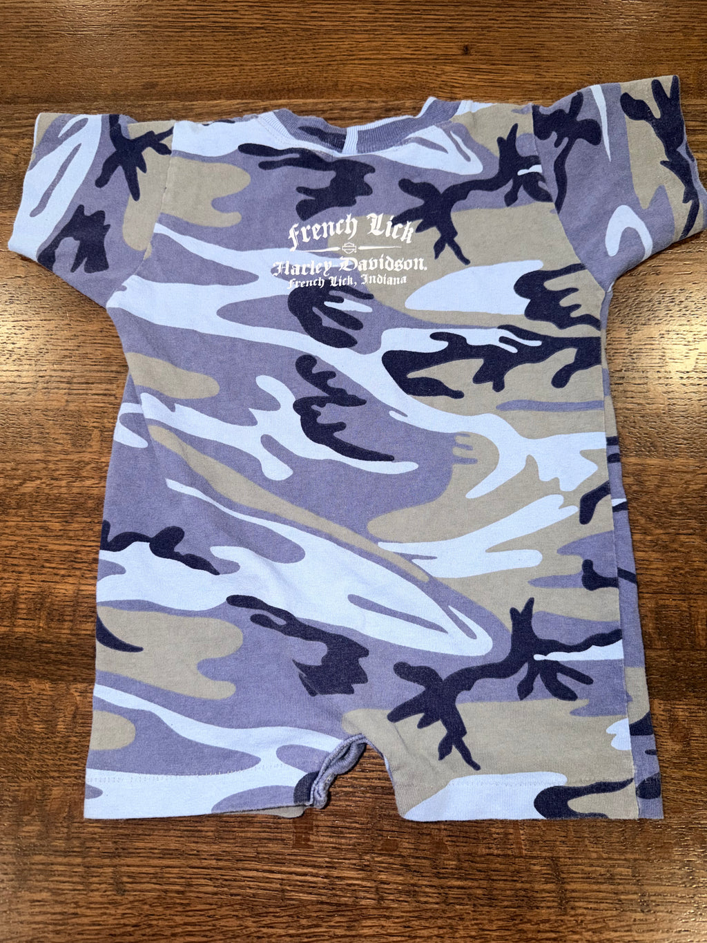 Harley Davidson Baby “ Harley Attitude Training” Blue Camo romper 18 Months