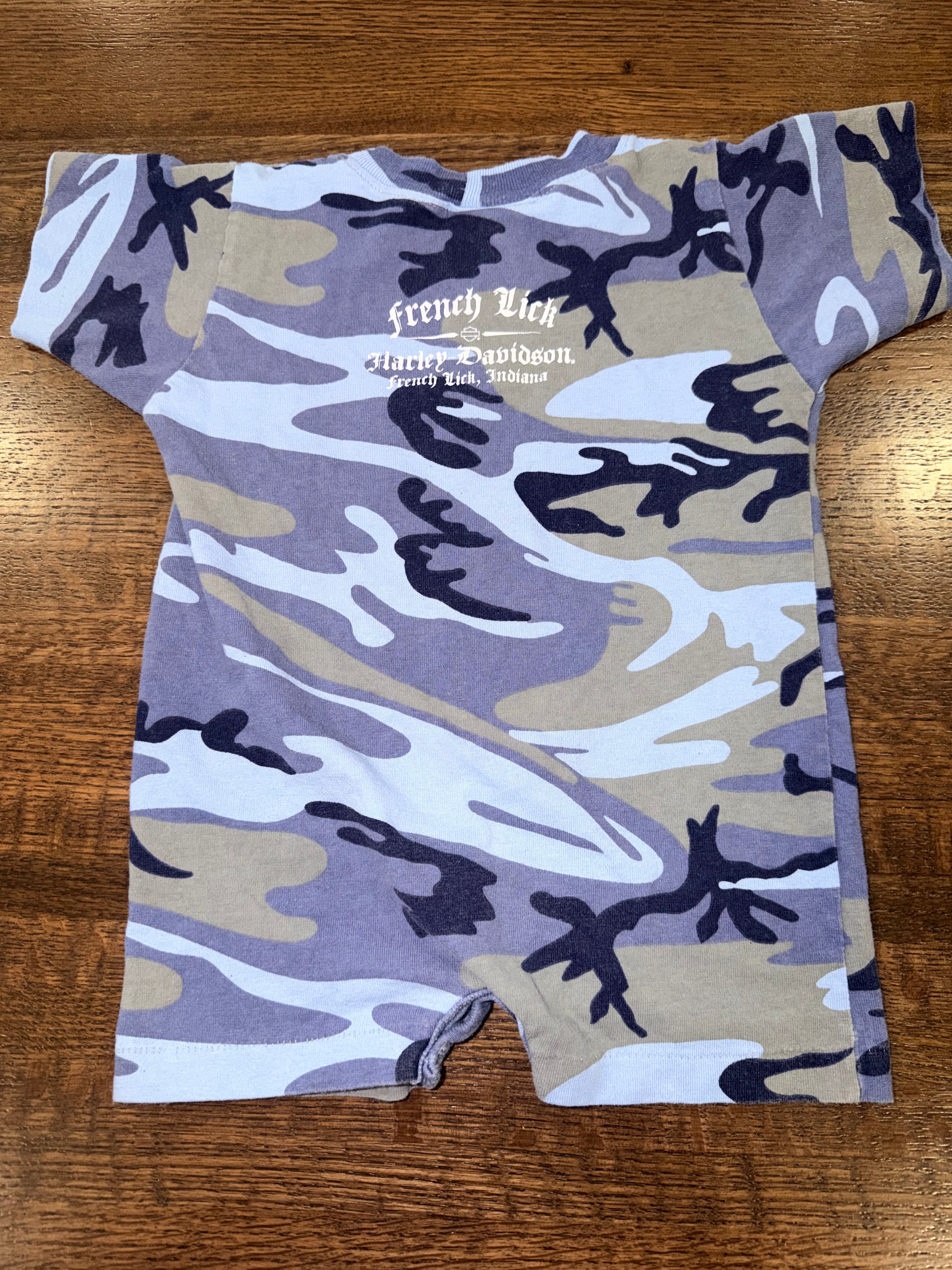 Harley Davidson Baby “ Harley Attitude Training” Blue Camo romper 18 Months