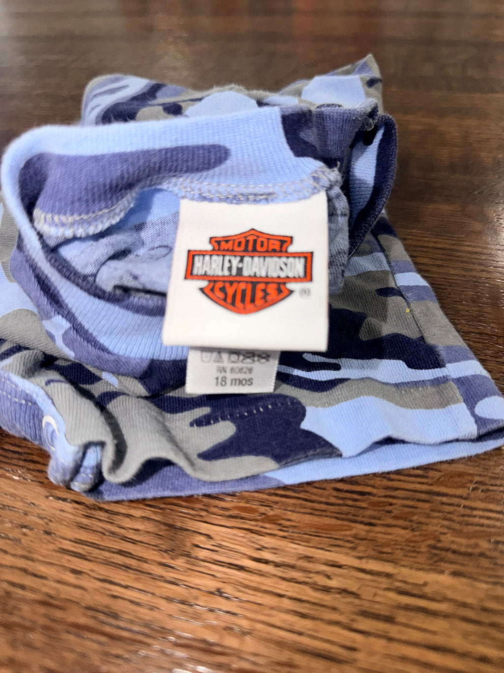 Harley Davidson Baby “ Harley Attitude Training” Blue Camo romper 18 Months