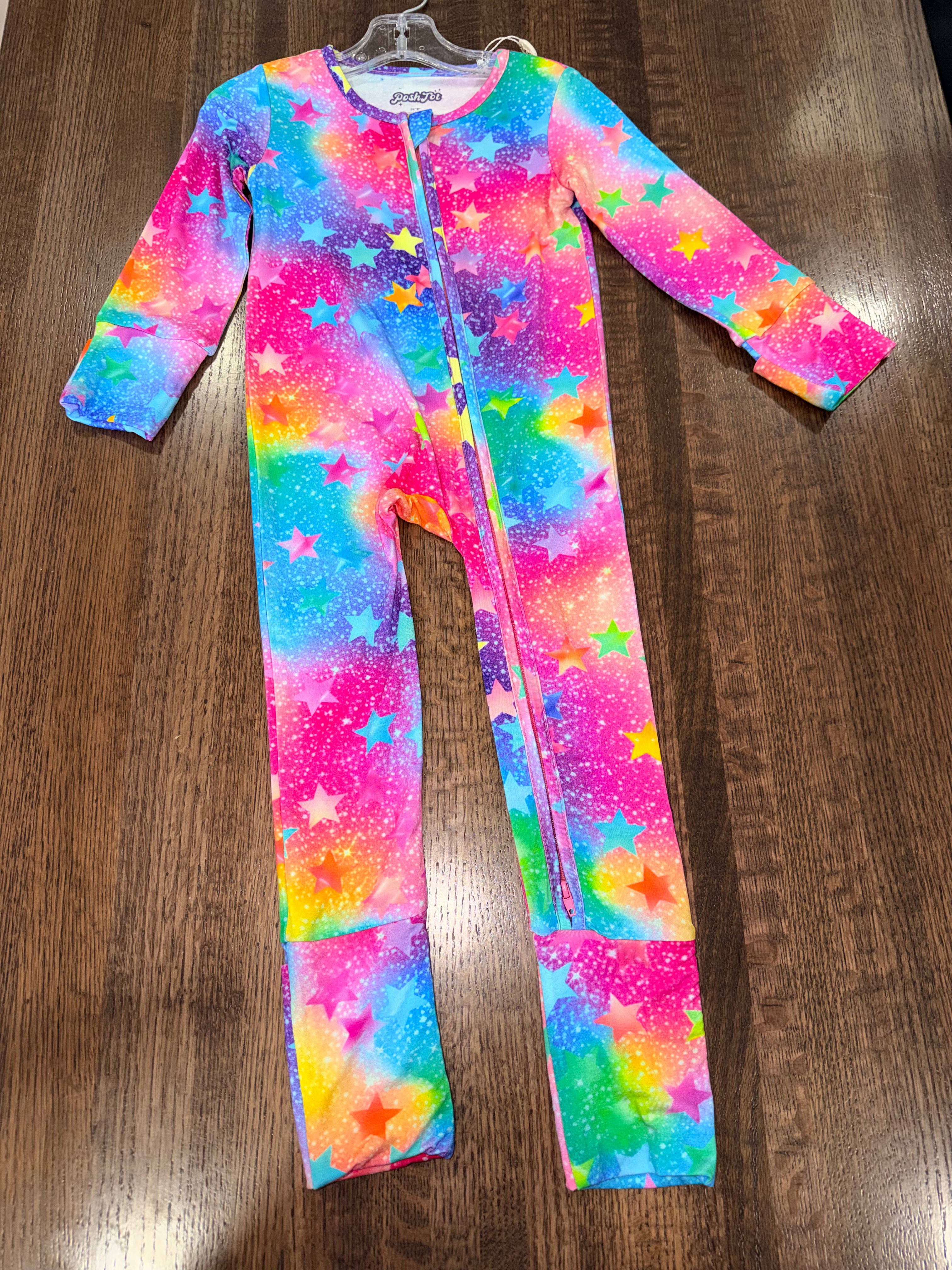 PoshTOT Colorful Stars Bamboo Baby Convertible Zippy Romper 2T