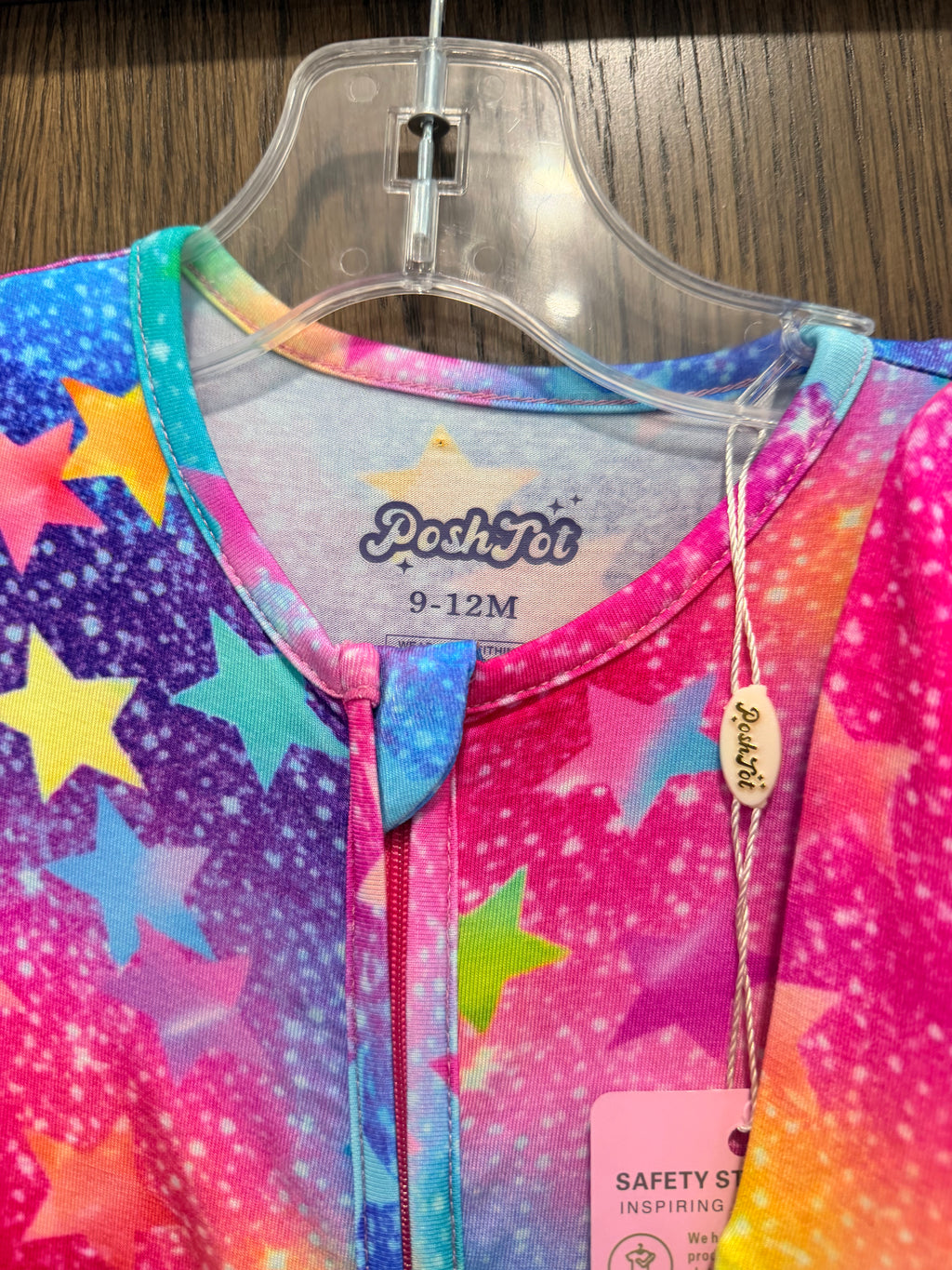PoshTOT Colorful Stars Bamboo Baby Convertible Zippy Romper 9-12 Months