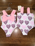 Big Bow & Hearts Baby Girls One Piece Bathing Suit Size 9 Months New