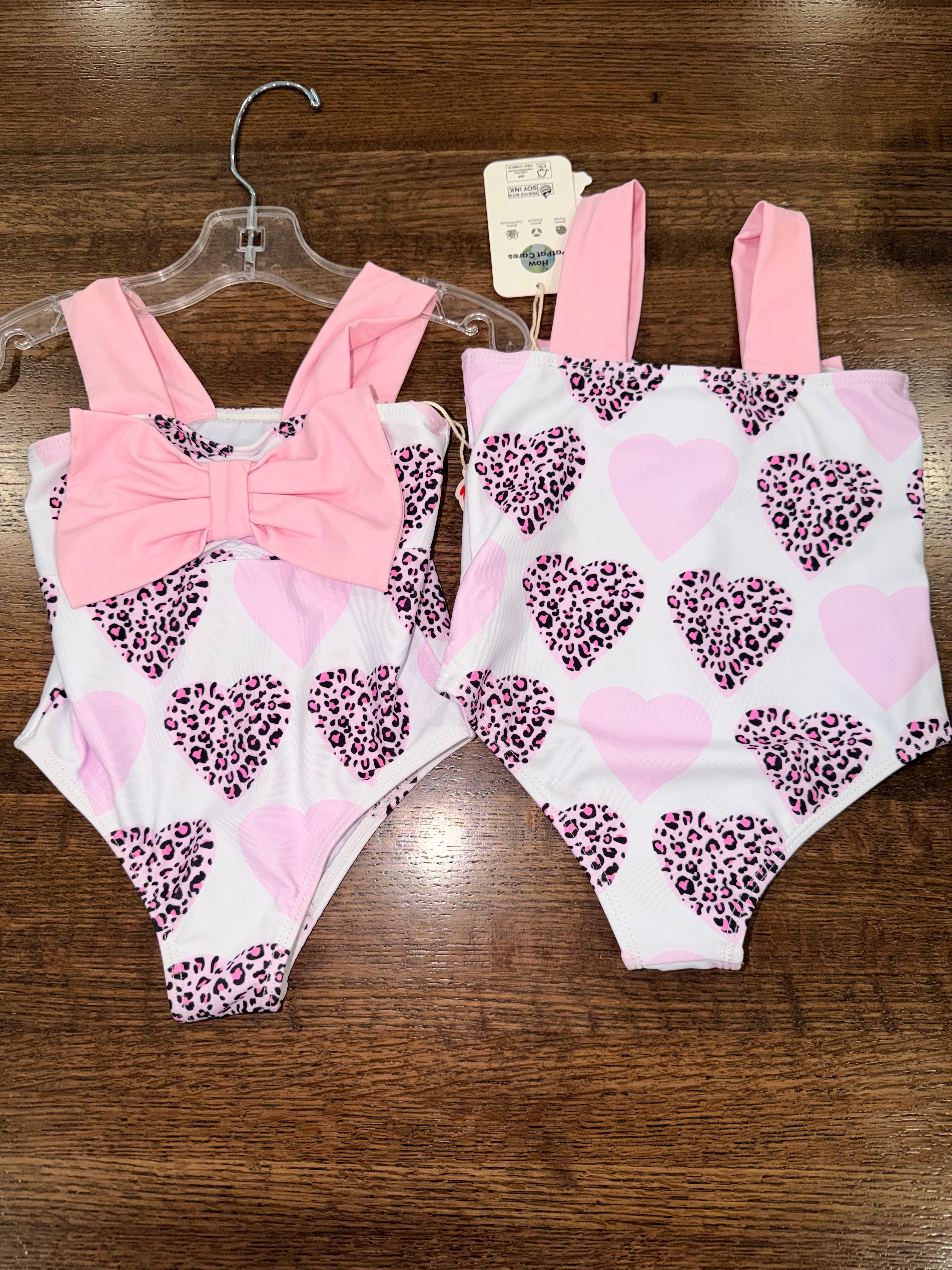 Big Bow & Hearts Baby Girls One Piece Bathing Suit Size 9 Months New