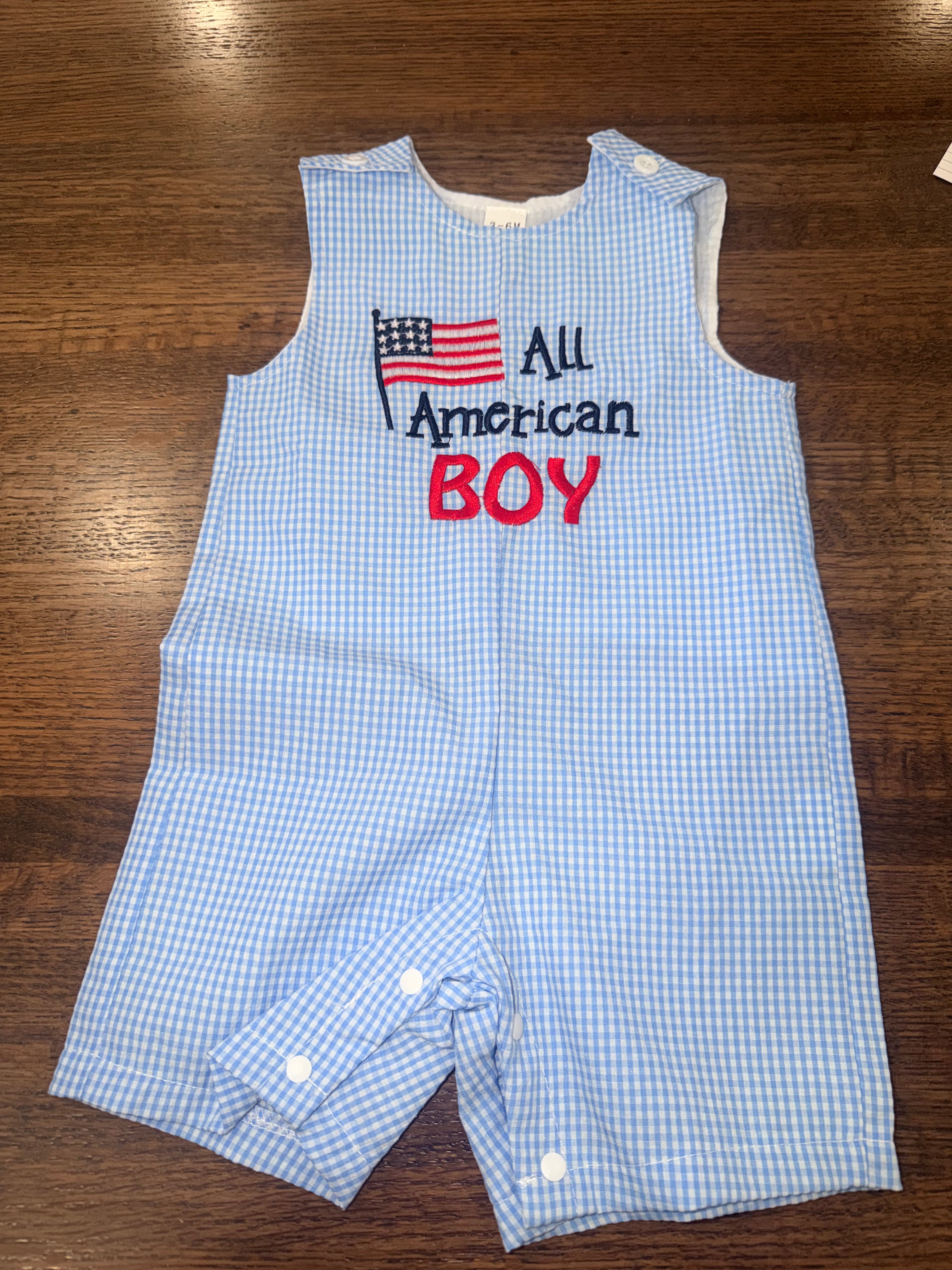 All American Boy Gingham Romper 3-6 Months New
