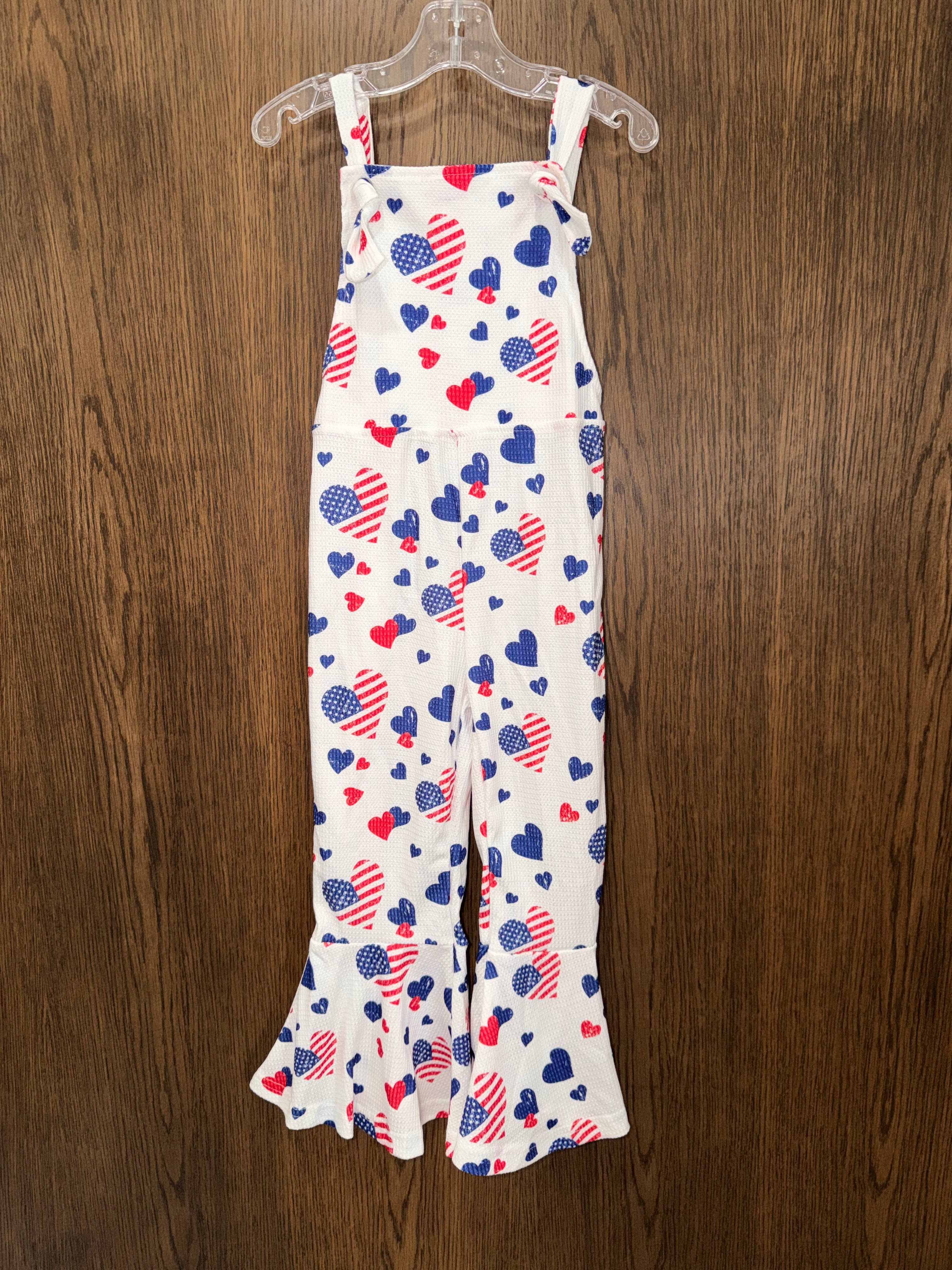 Red White & Blue Girls Flare Hearts Romper Jumpsuit Size 4T New