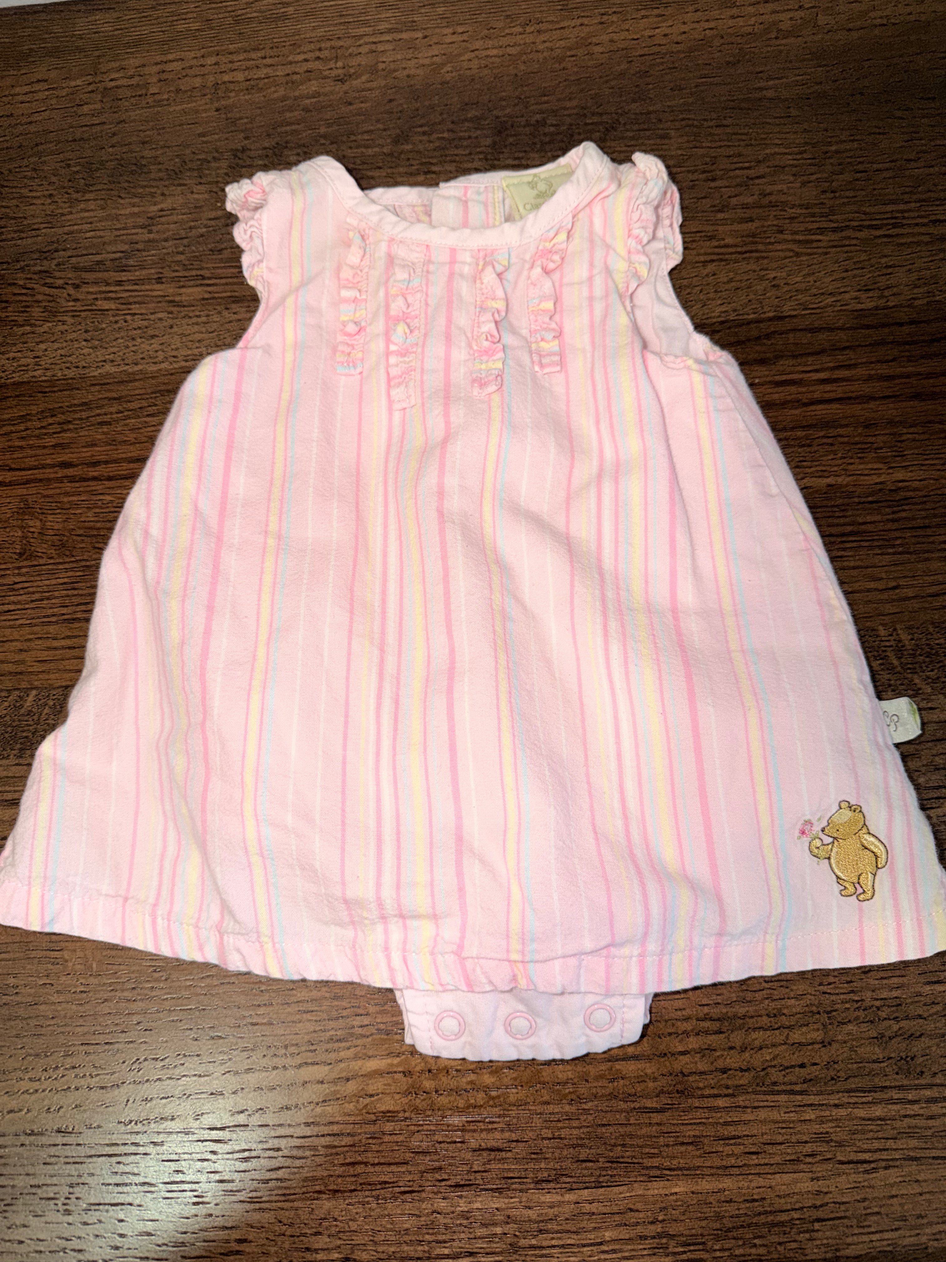 Vintage Disney Baby Winnie The Pooh Pink Stripe Romper Dress Girls Size 3 Months
