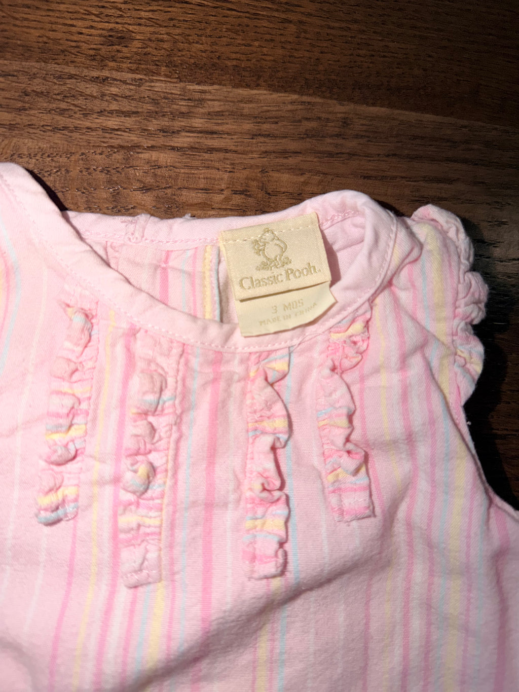 Vintage Disney Baby Winnie The Pooh Pink Stripe Romper Dress Girls Size 3 Months