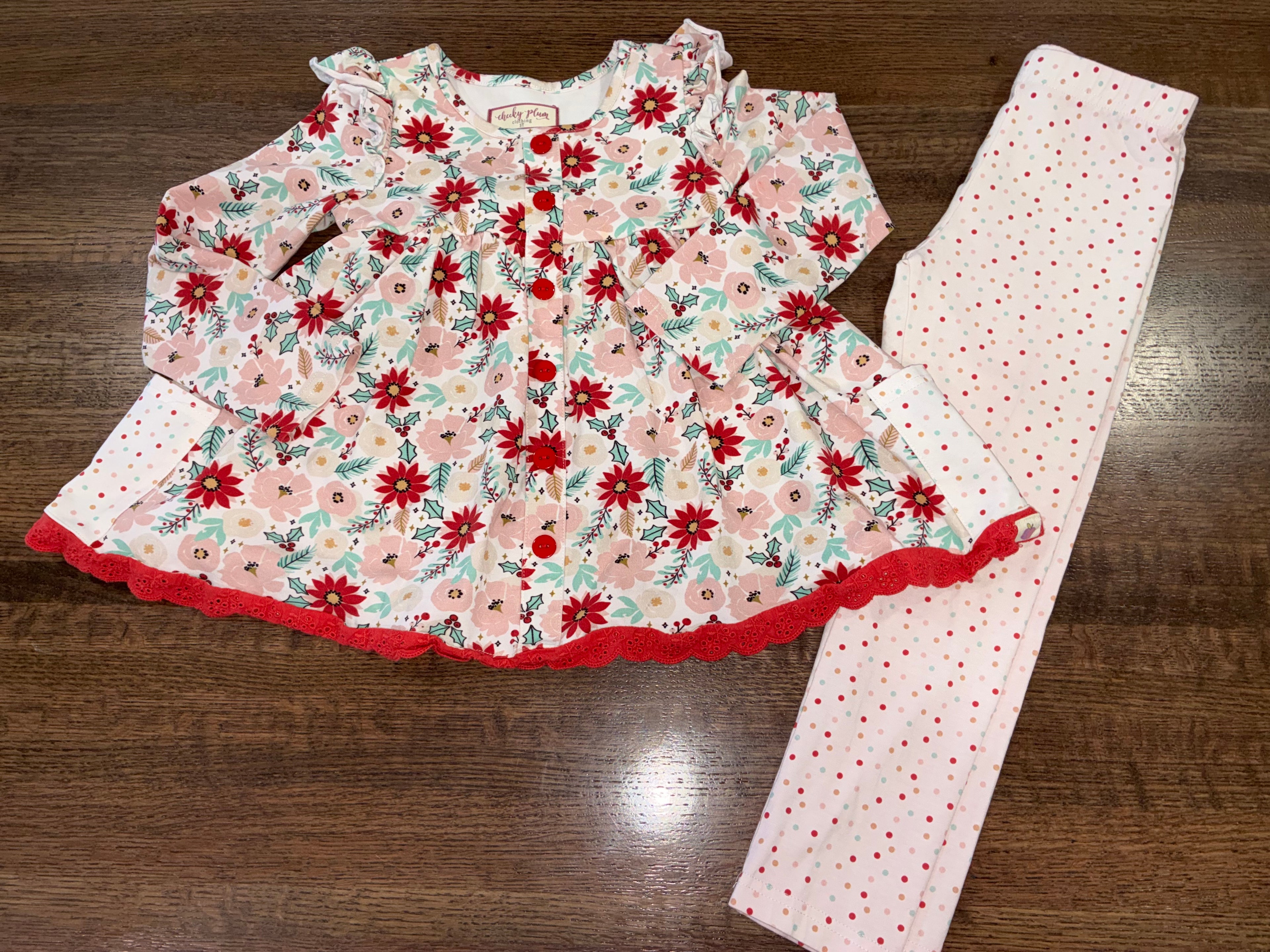 Cheeky Plum Girls Cora Tunic Play Set in the Crimson Noel Size 5T