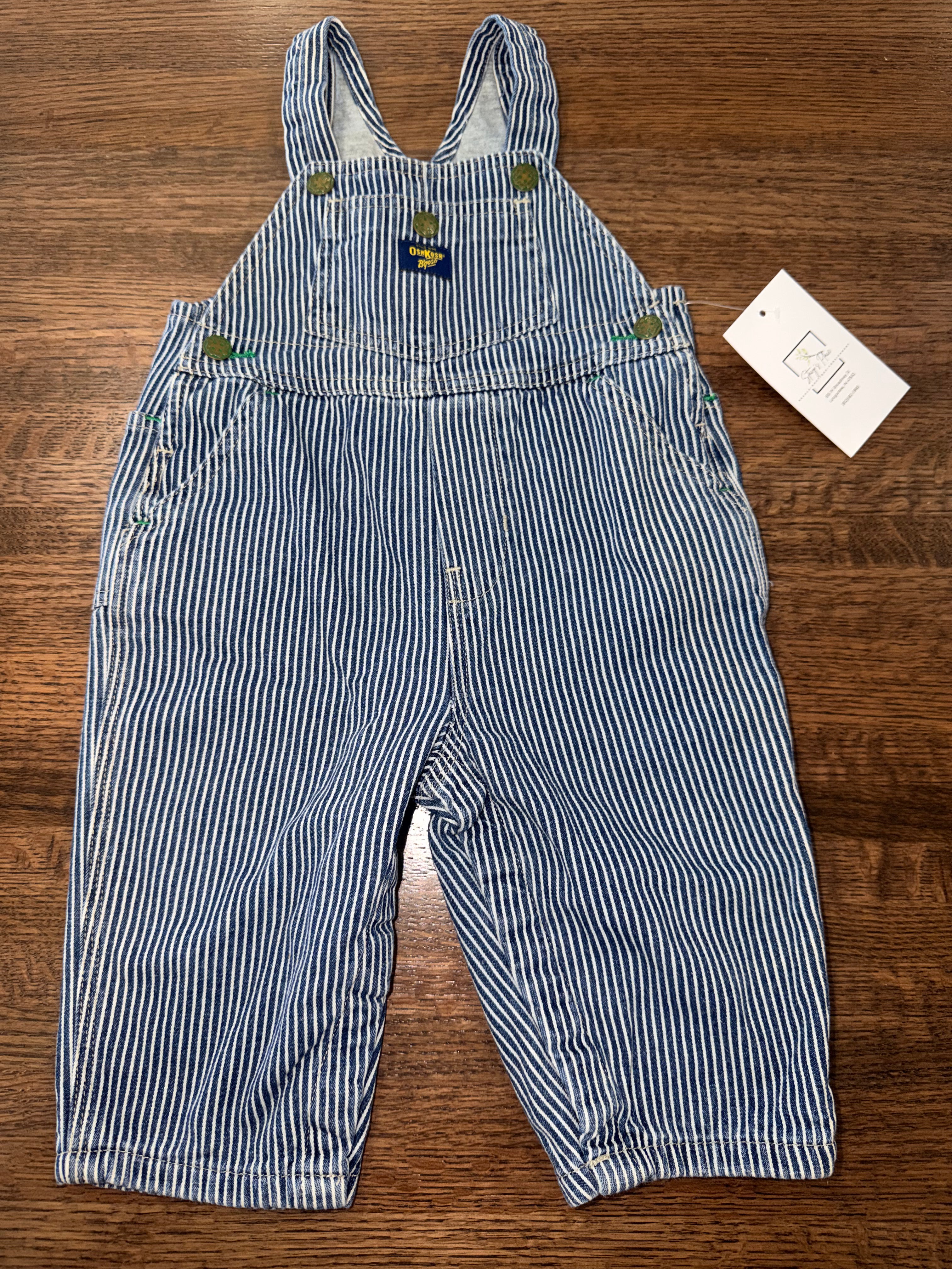 Osh Kosh B'Gosh VestBak Lined Overalls Denim Striped Size 12 Months