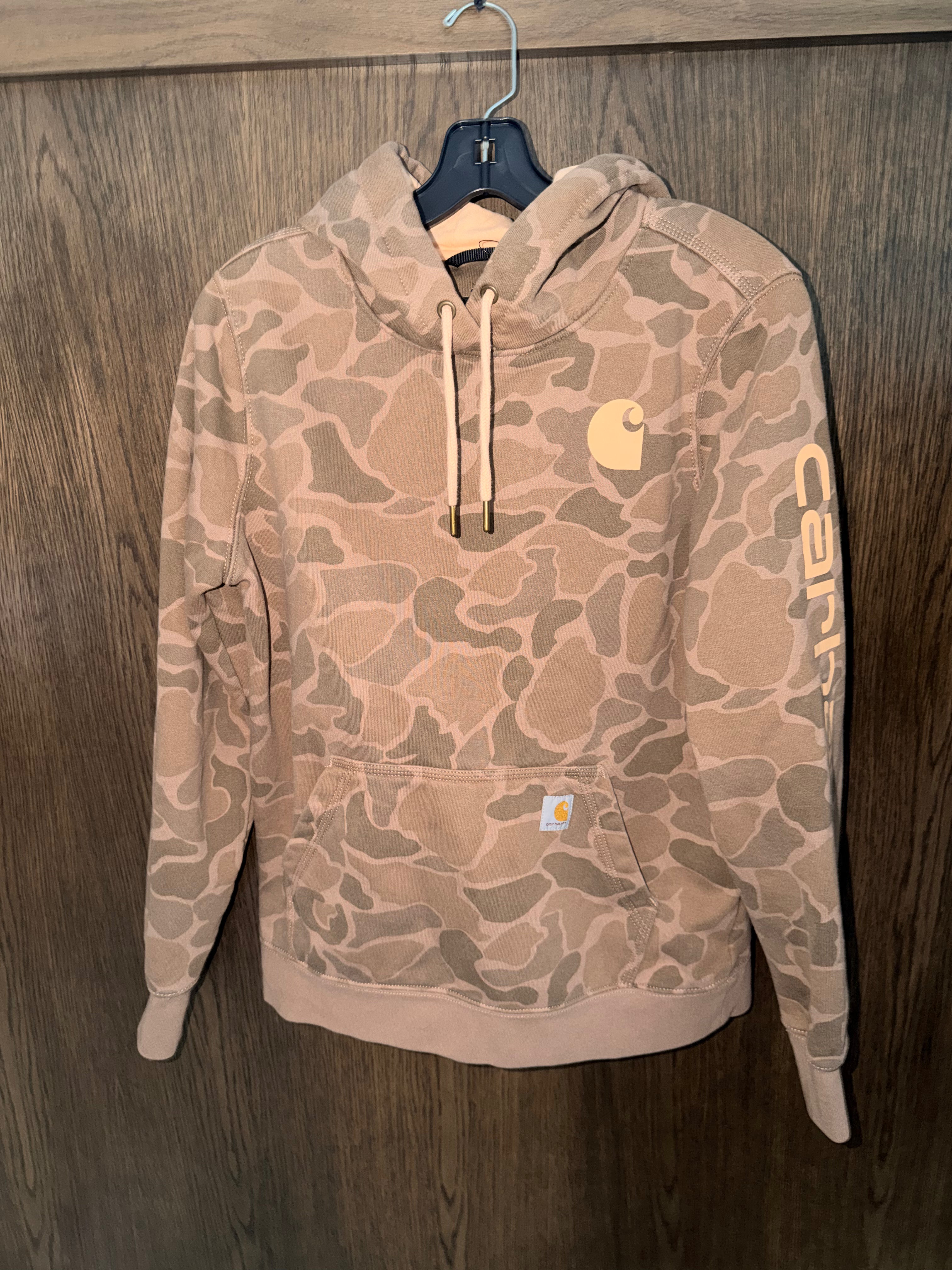 Carhartt Women's Soft Sepia Vintage Camo Relaxed Fit Midweight Sweatshirt Size Medium