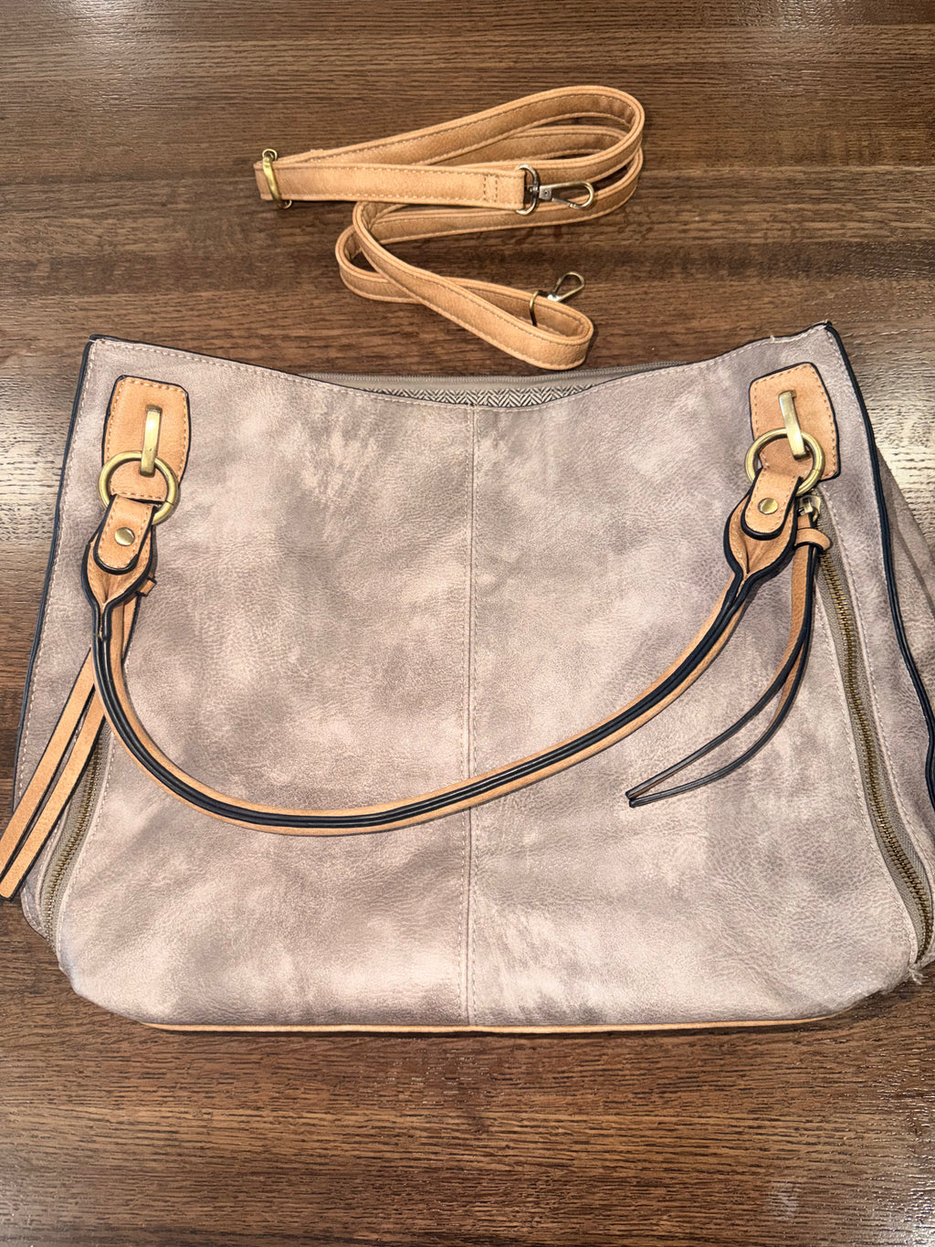 Jen & Co Connar Vegan Distressed Tote Handbag Crossbody
