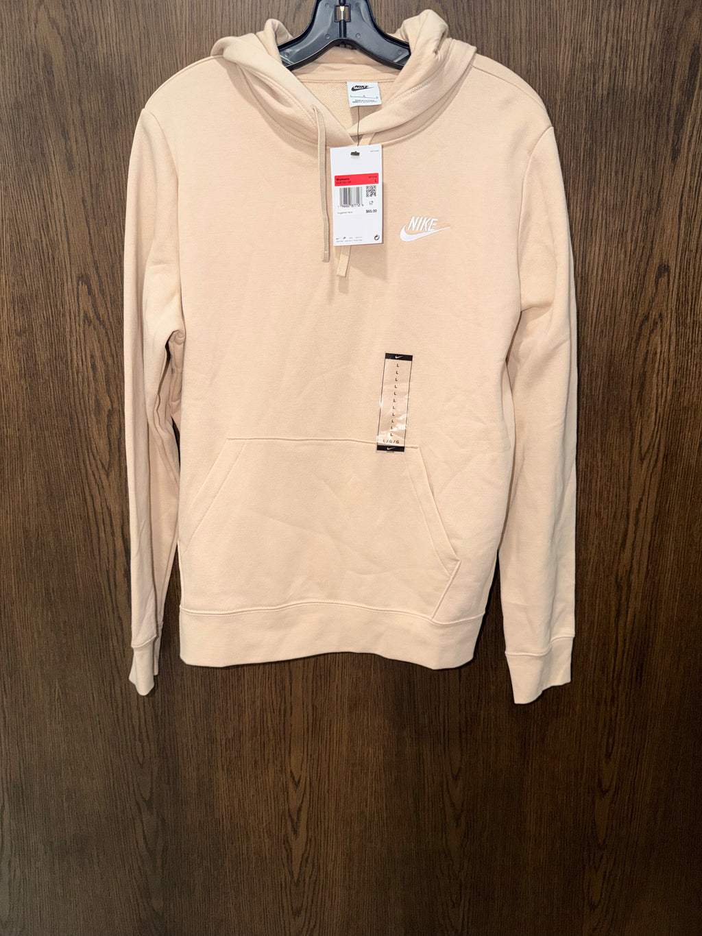 Nike Women's Sanddrift/White Club Fleece Pullover Hoodie Size Large NWT