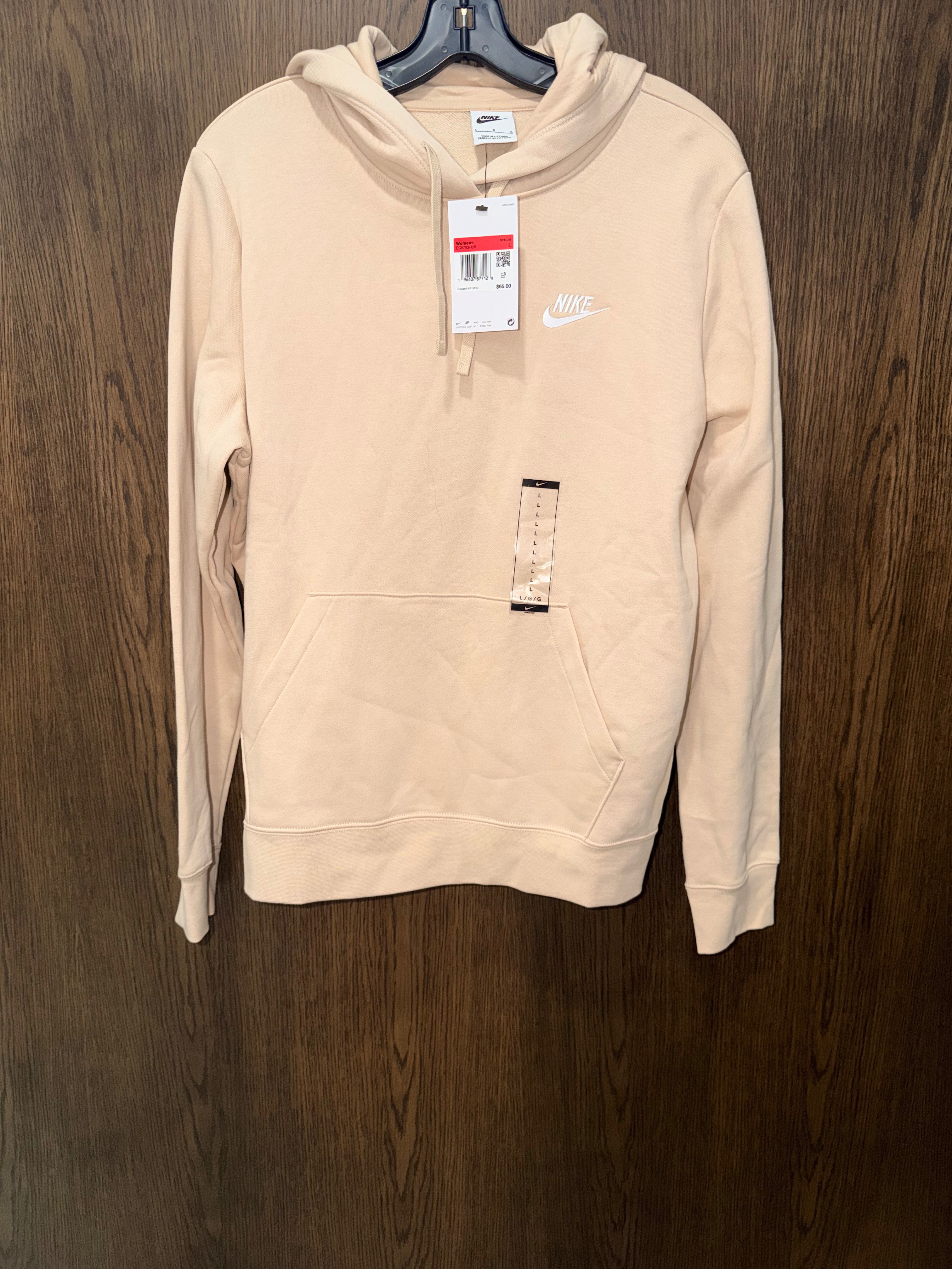 Nike Women's Sanddrift/White Club Fleece Pullover Hoodie Size Large NWT