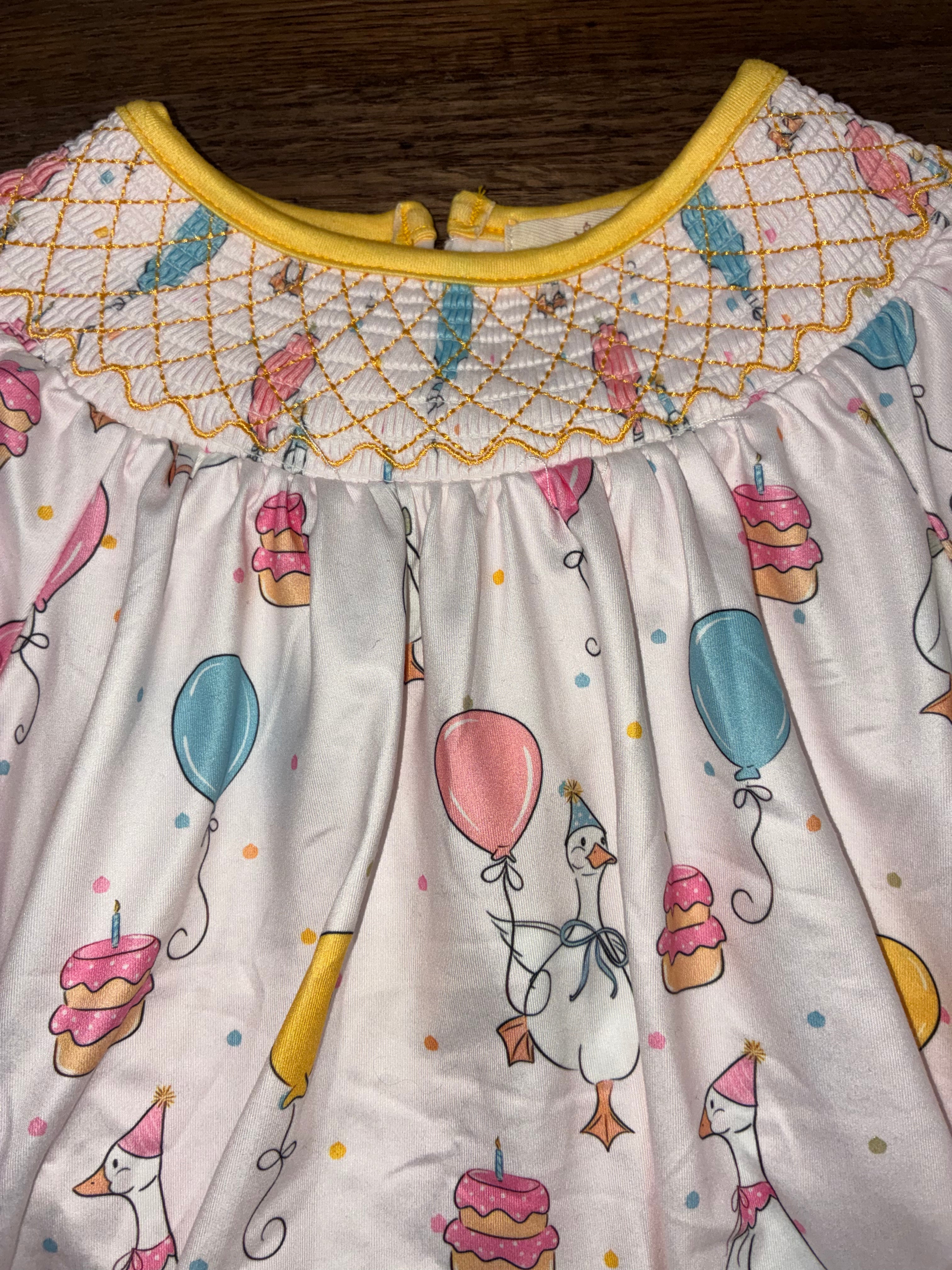 Marie Nicole Silly Goose “Balloon Bash” Smocked Birthday Bubble Romper Size 18-24 Months New Condition