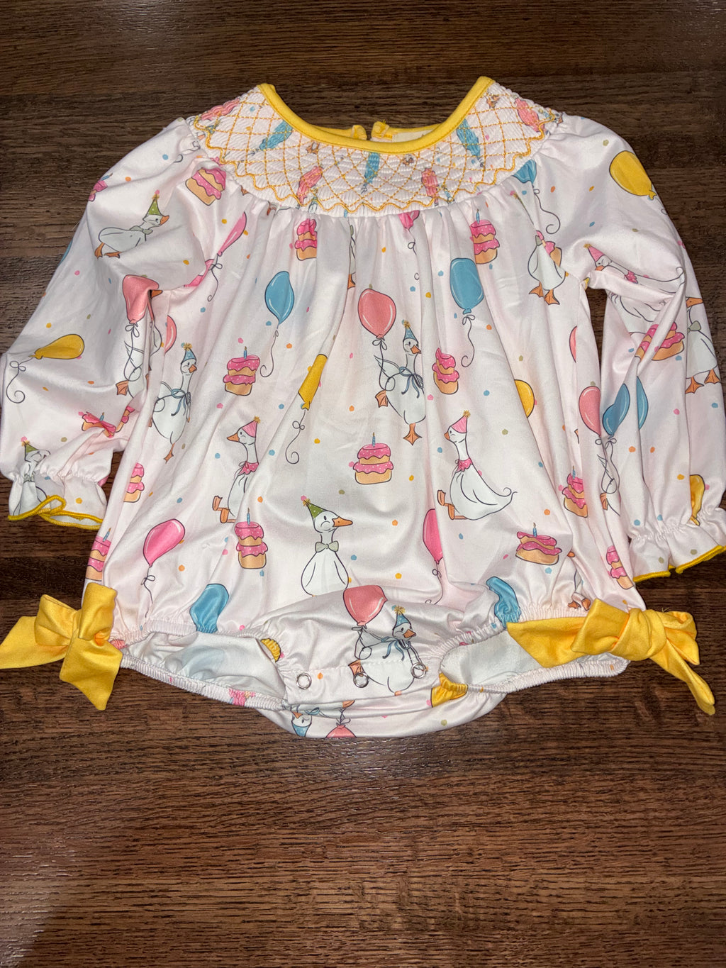Marie Nicole Silly Goose “Balloon Bash” Smocked Birthday Bubble Romper Size 18-24 Months New Condition