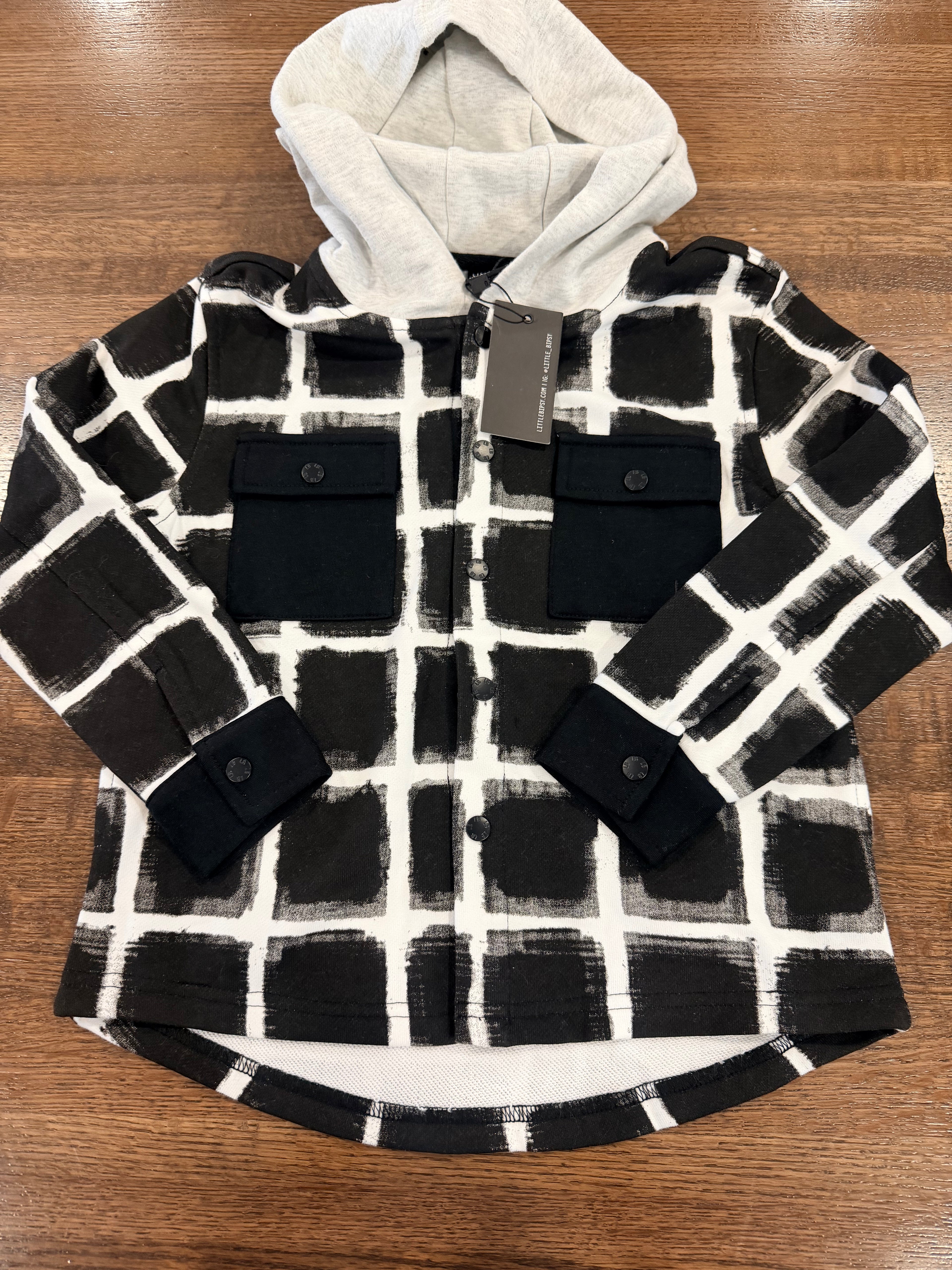 Little Bipsy Boys Hooded Checkered Shackleton Jacket Size 4/5 4T 5T NWT