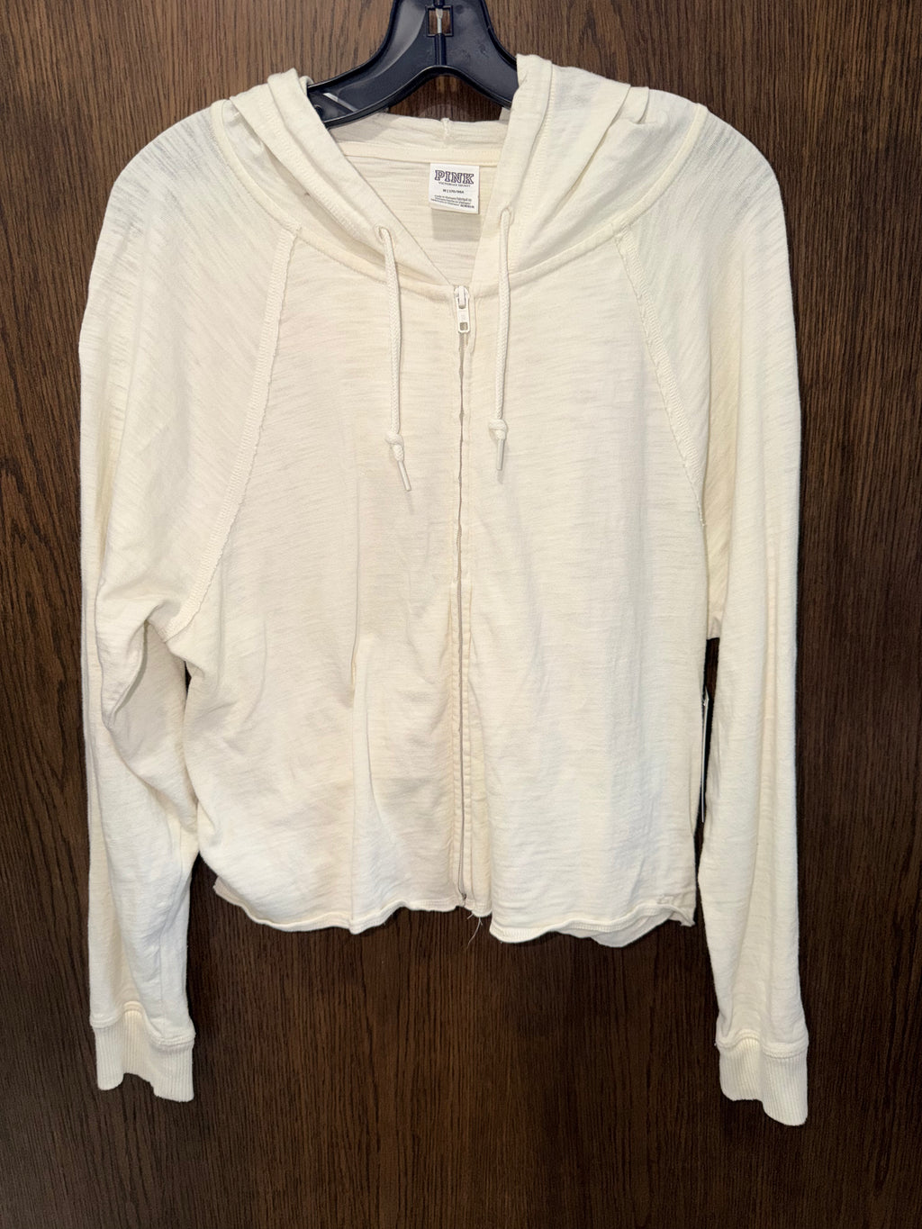 PINK Victoria’s  Secret Cropped Cream Zip Up Hooded Jacket  Size Medium