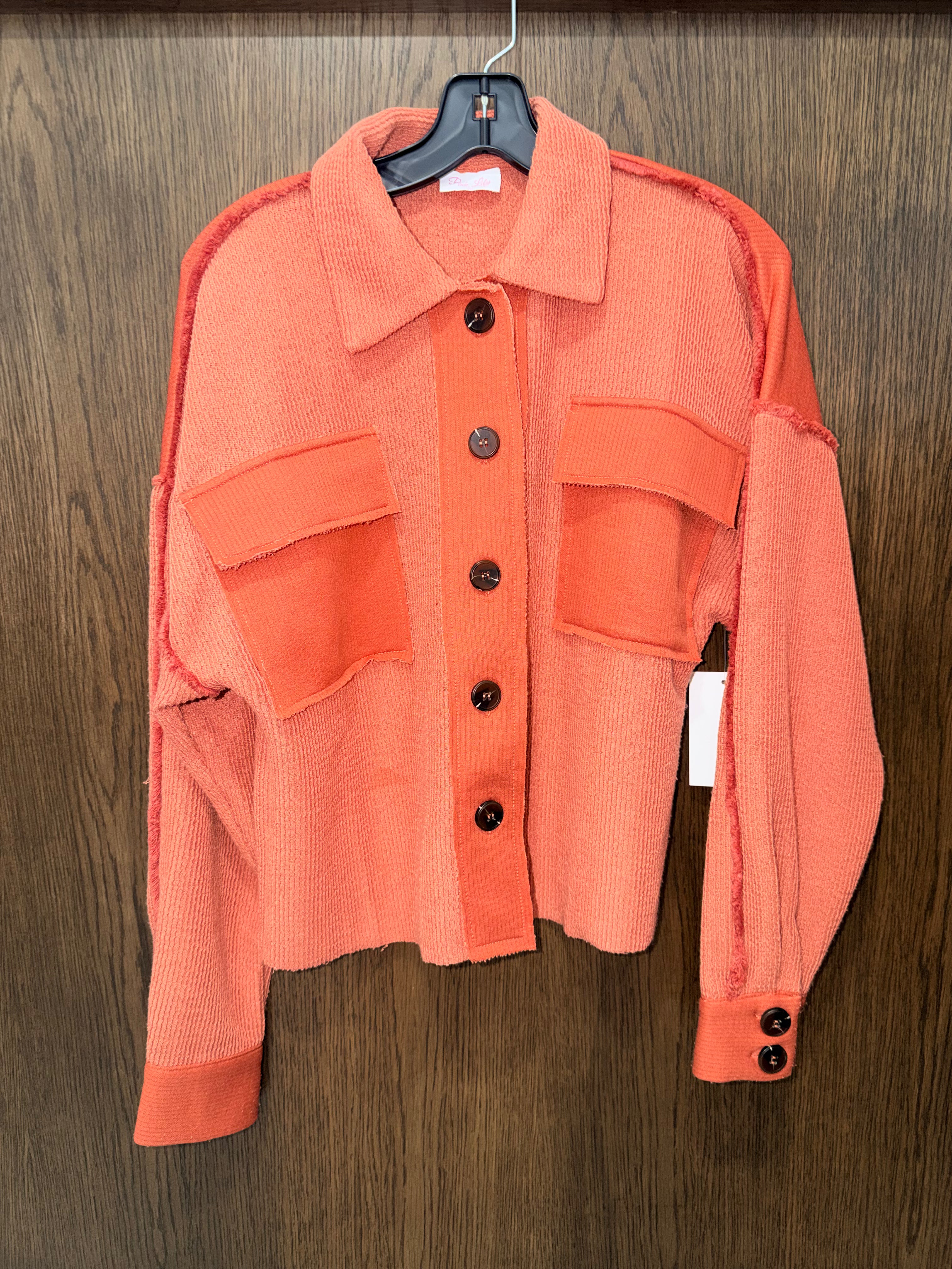 Pink Lily Oversized Ribbed Knit Cropped Shacket Size Small