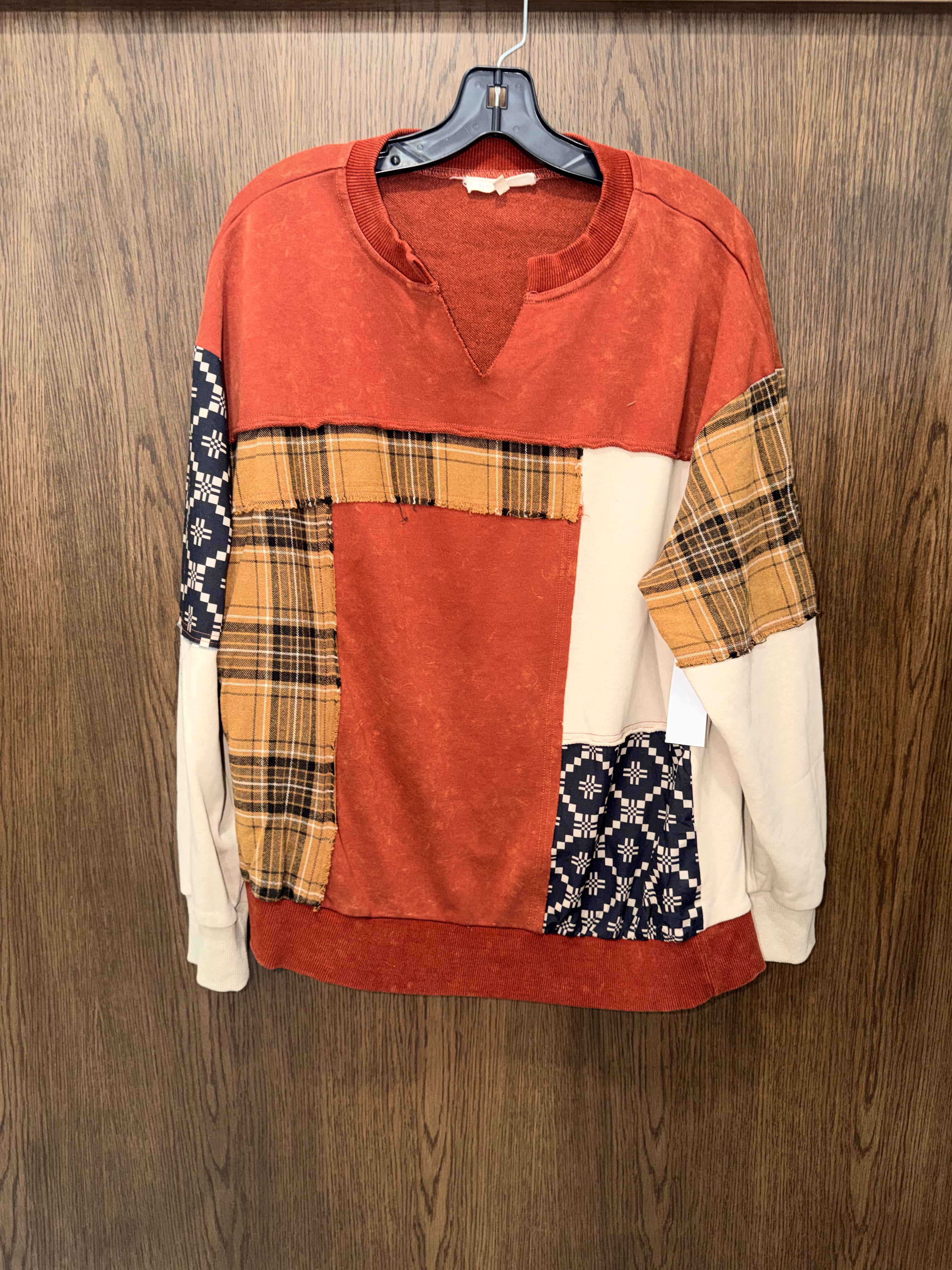 Buckle Guilded Intent  Patchwork Pullover Small