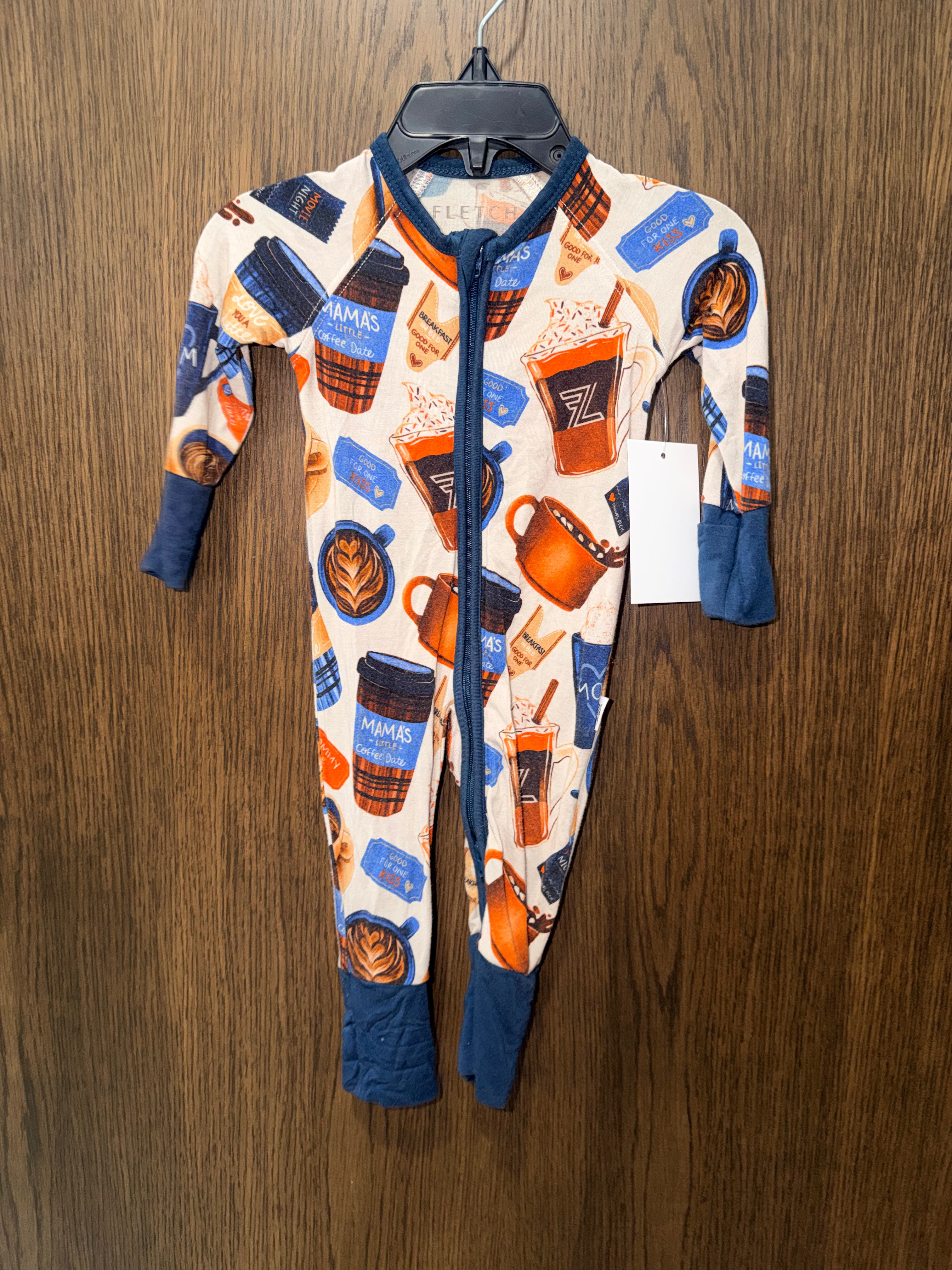 Fletch Boys Bamboo Moms Coffee Date Convertible Romper Pajamas Size 0-3 Months