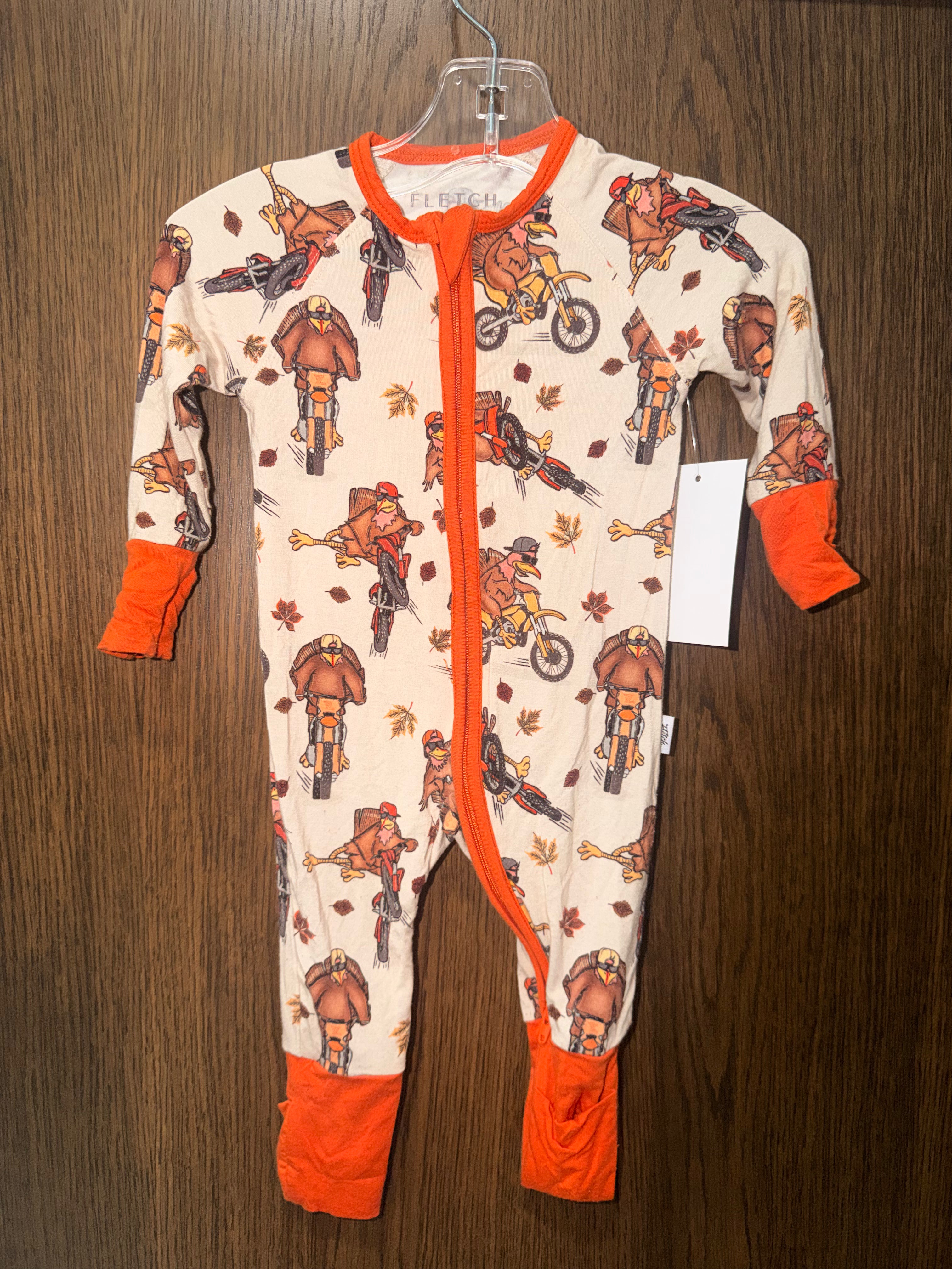 Fletch Boys Turkey Bamboo Convertible Romper Pajamas Size 0-3 Months
