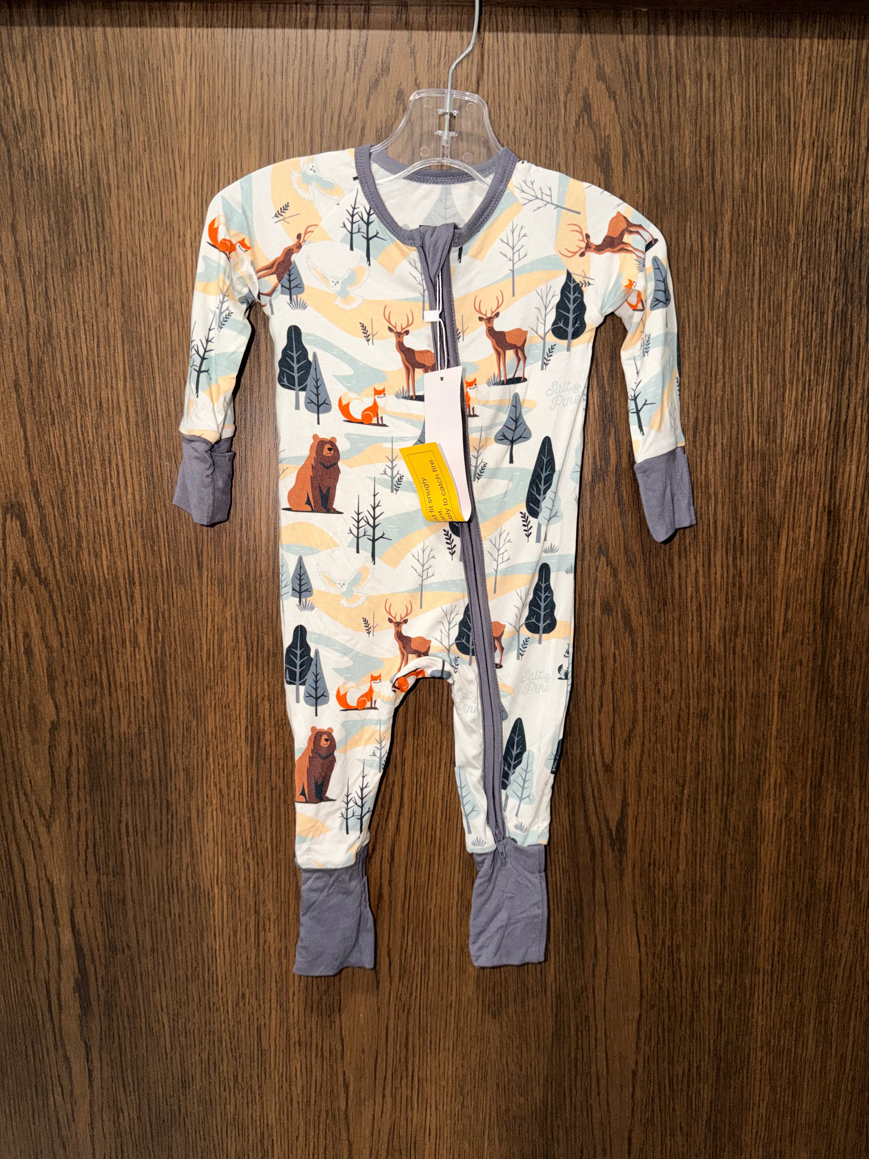 Salt+ Pine Deer Convertible Romper Pajamas Size 3-6 Months NWT