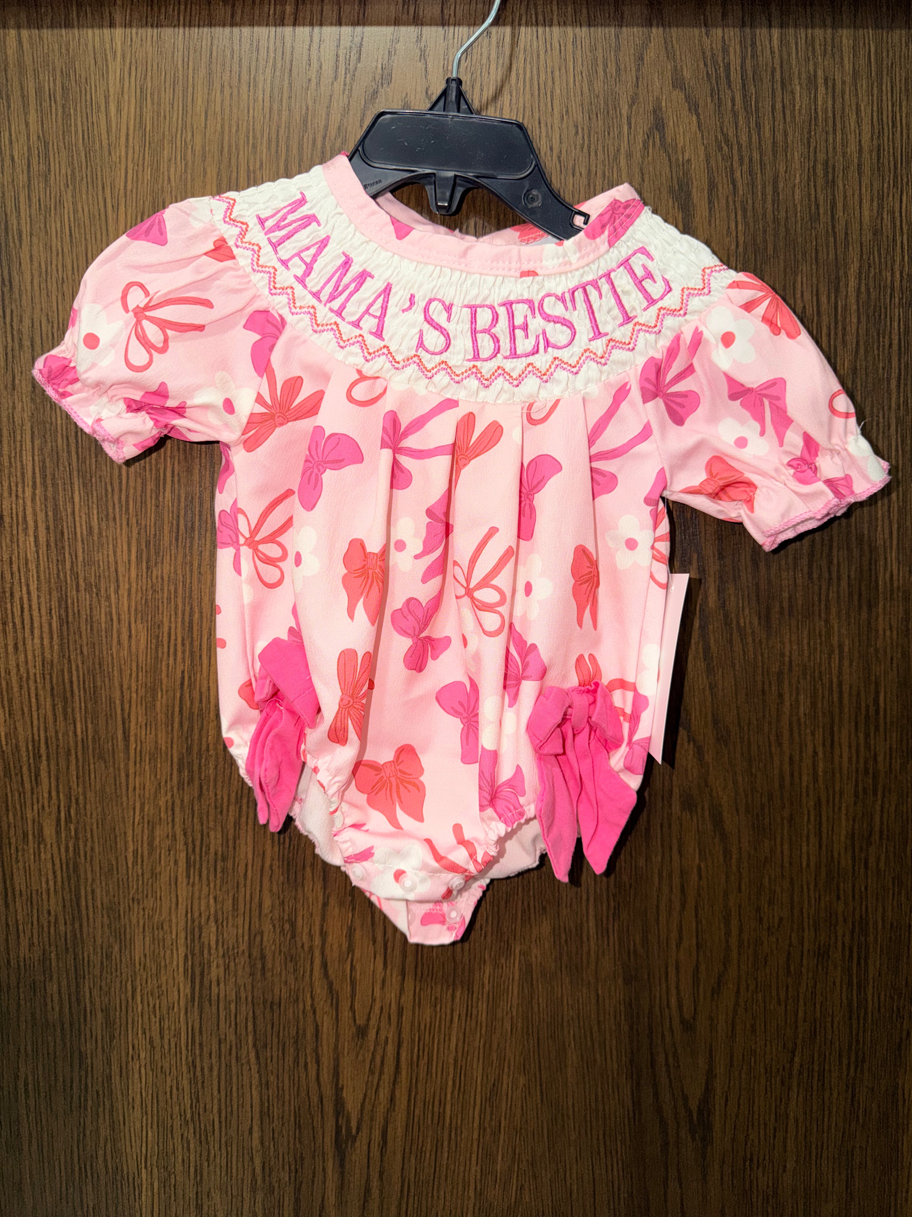 Mamas Bestie Girls Smocked Bow Romper 3-6 Months