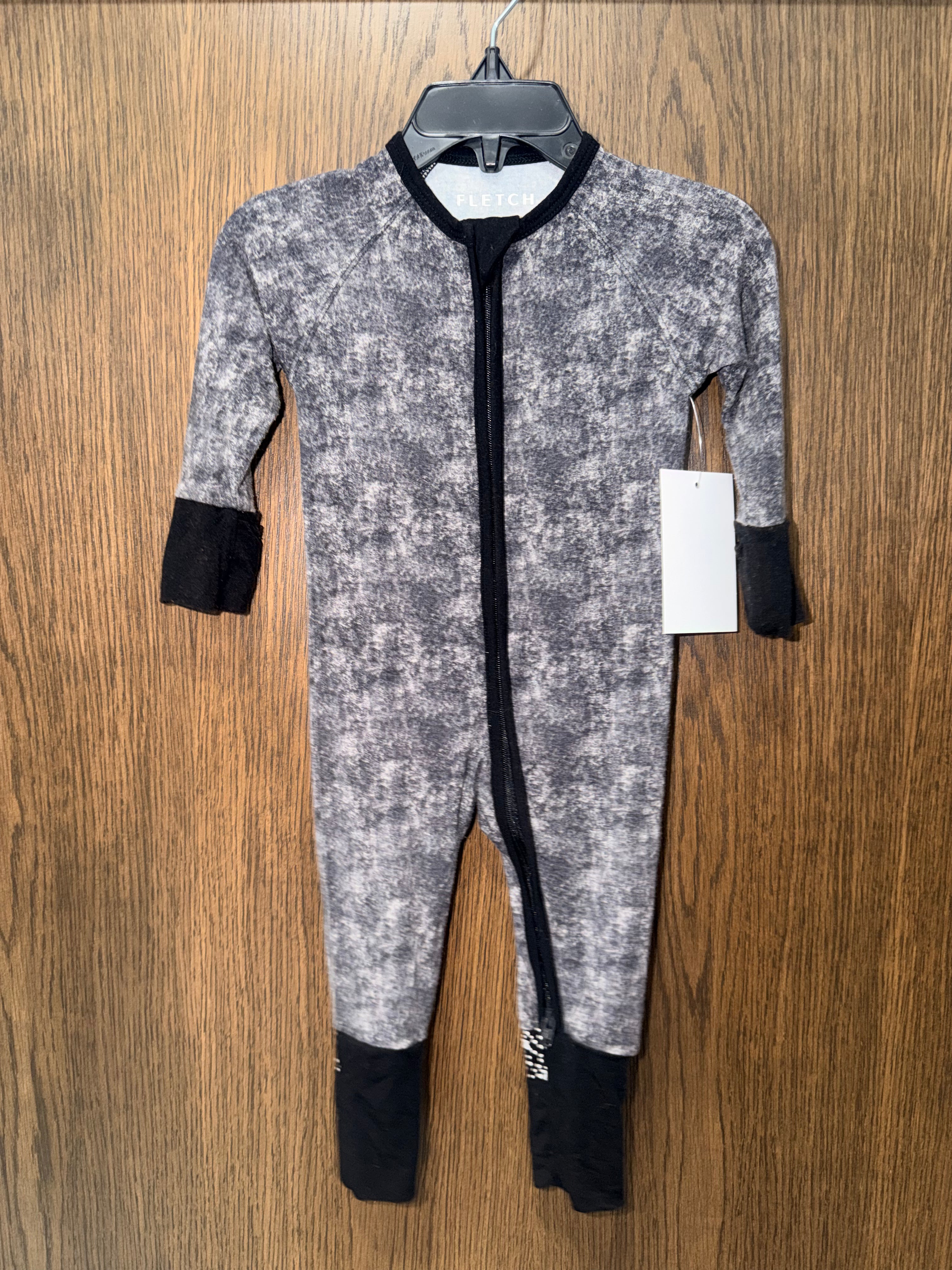 Fletch Black Acid Wash Convertible Romper Pajamas Size 3-6 Months