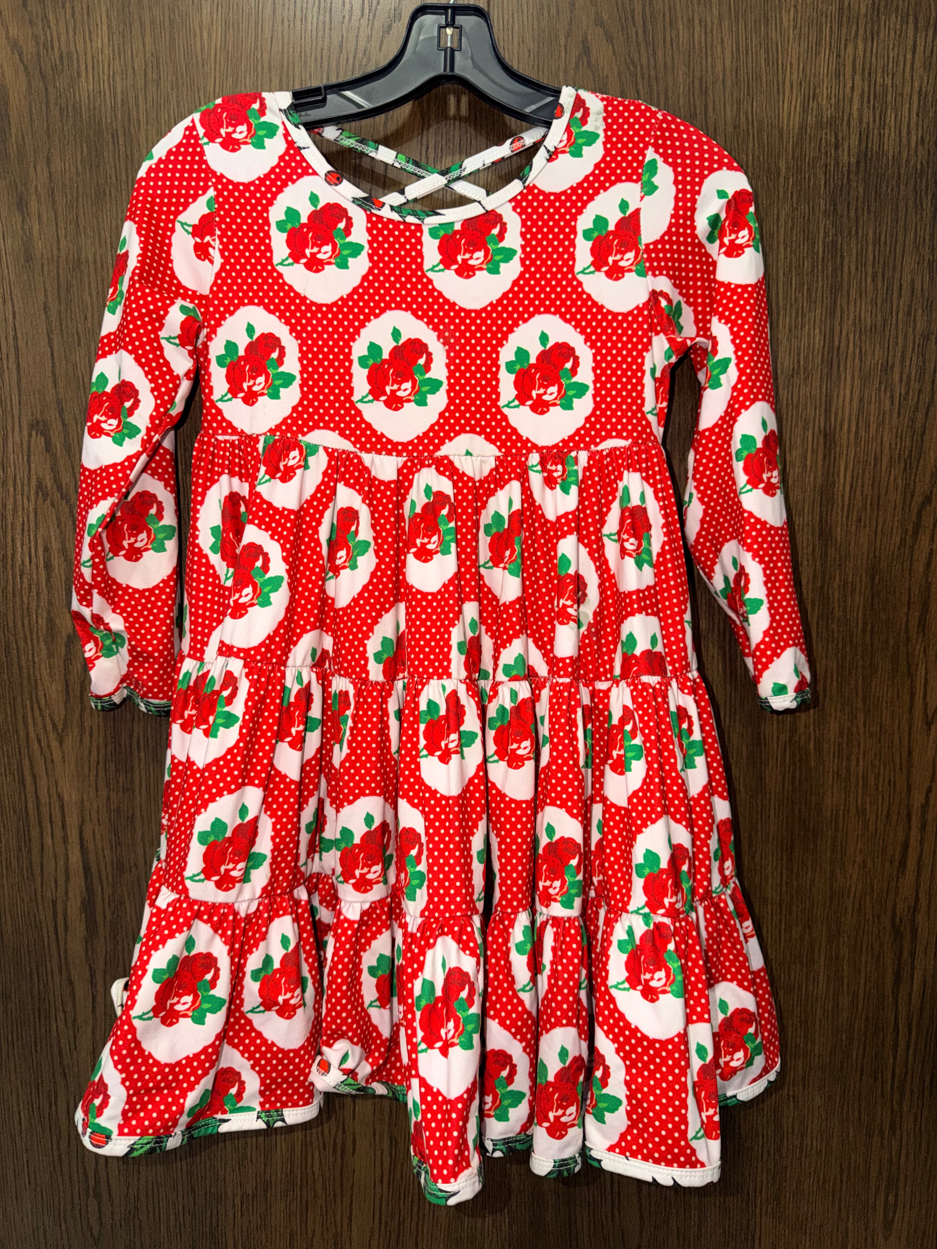 Sweet Caroline Girls Poinsetta & Polka Dots Christmas Twirl Dress Size 7/8