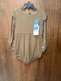 RuffleButts Olive Green Waffle Knit Long-Sleeve Flutter Bubble Romper Size 2T NWT